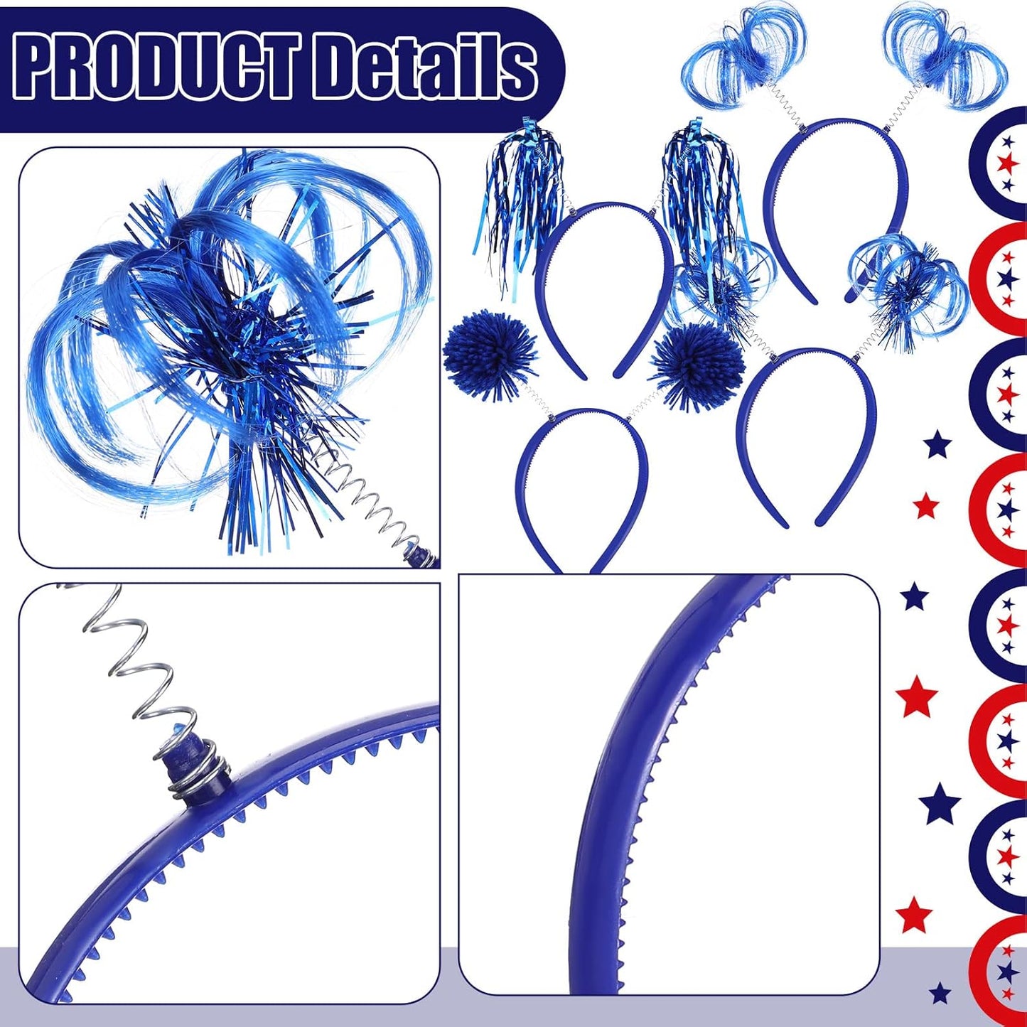 Censen 12 Pcs Halloween Pom Pom Party Headbands Tinsel Ponytails Spirit Head Bopper Headwear for Christmas Birthday Holiday