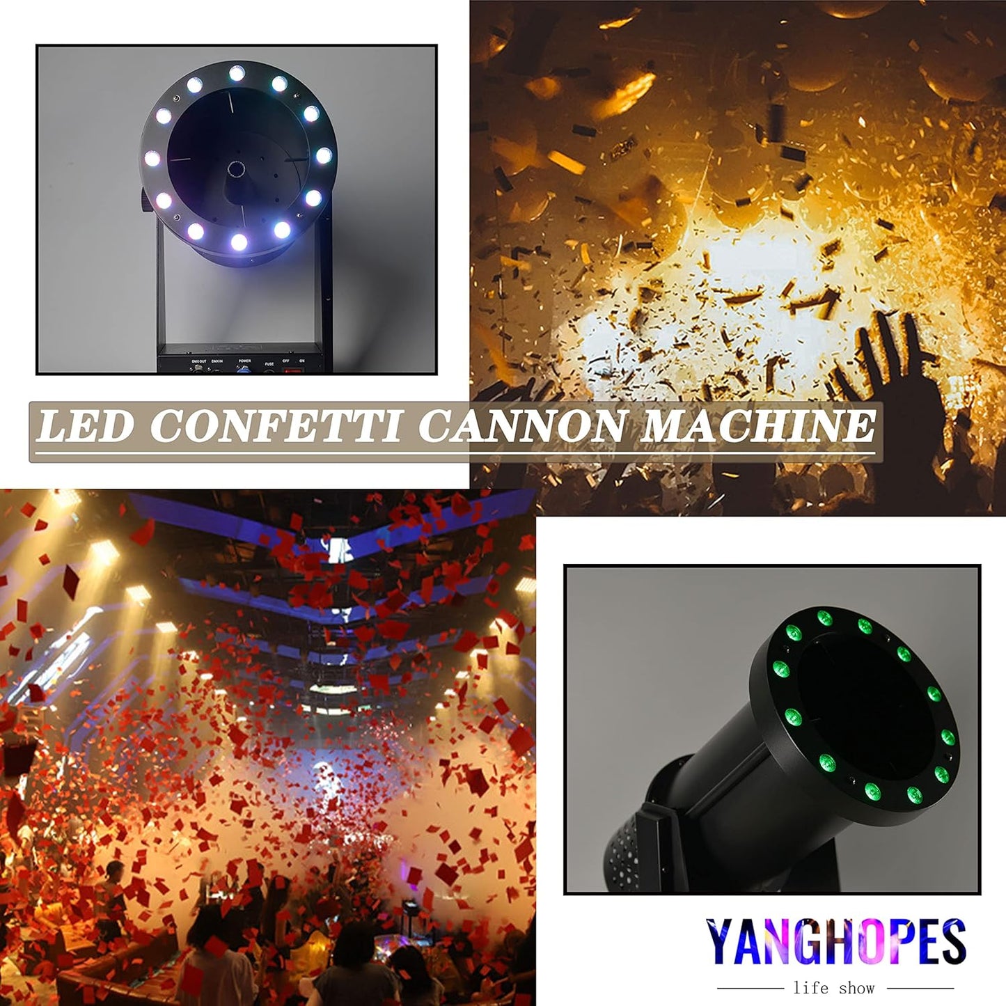 1500W Professional Confetti Machine RGB 12LEDs Cannon Machine Electric Confetti Launcher Confetti Tubes W/Wireless Remote & DMX, for Special Event, Parties, Club, Wedding, Concerts