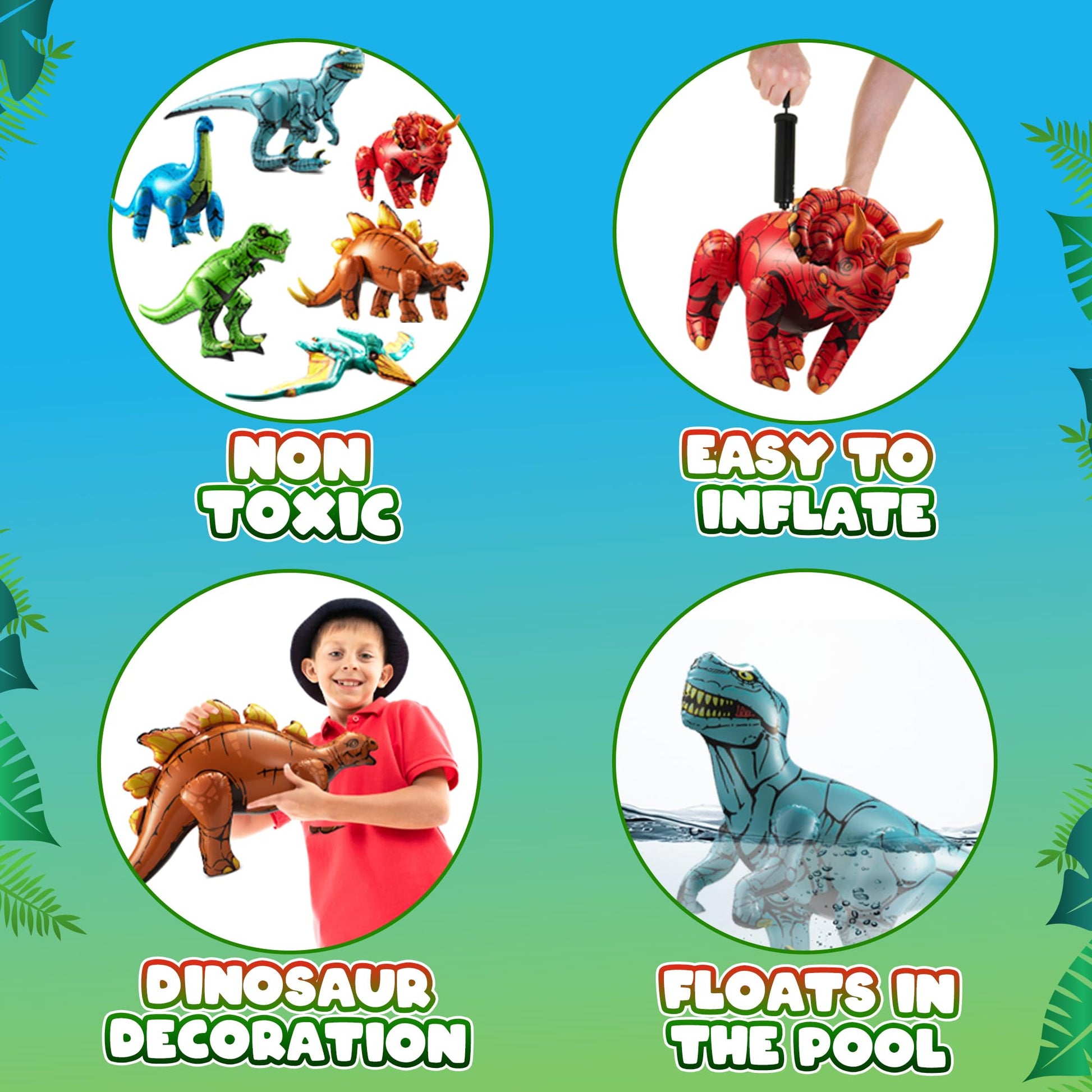 Inflatable Birthday Dinosaur Party Decorations, 6-Pack Dino Toys for Kids