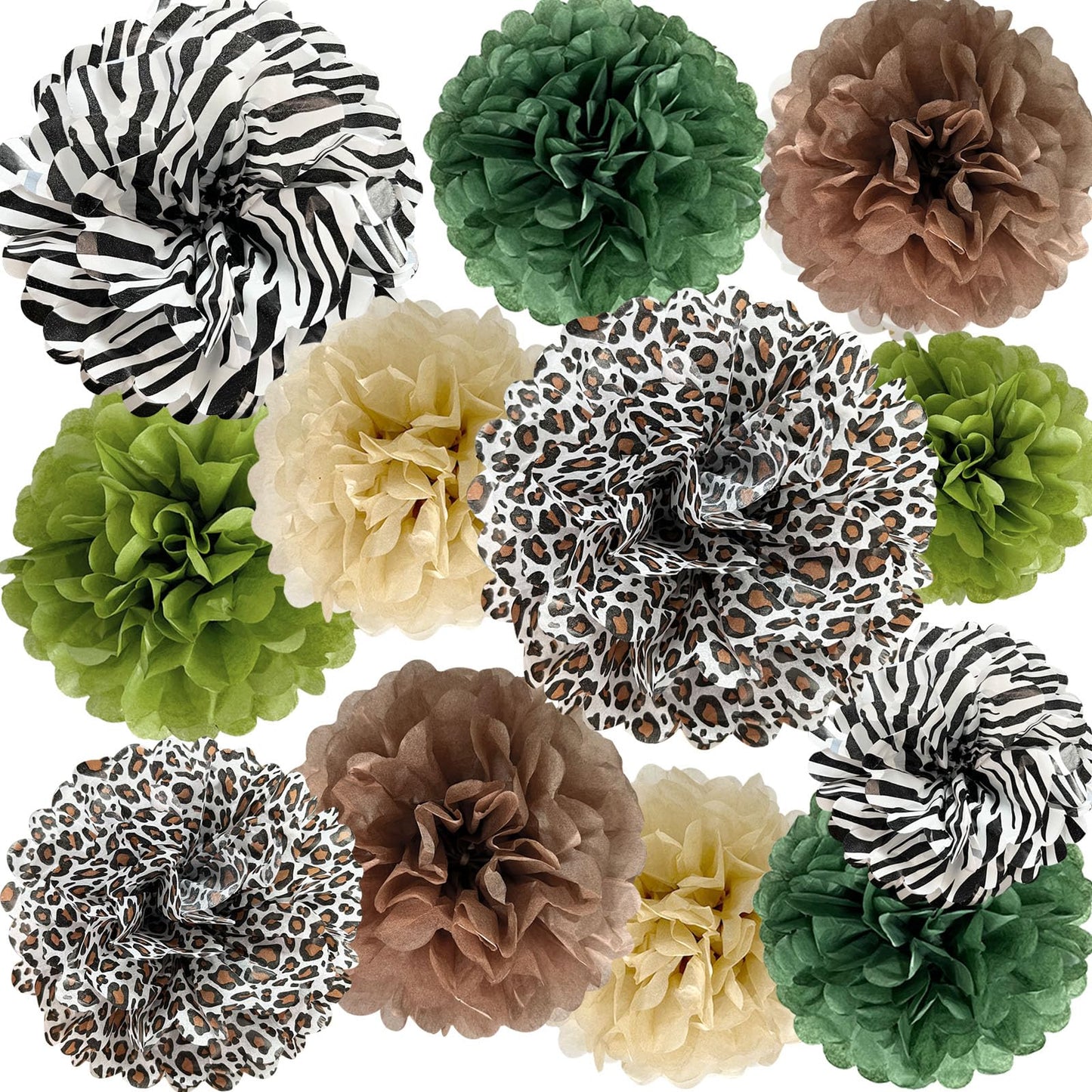 ANSOMO Jungle Safari Tissue Paper Pom Poms Wild Animal Leopard Zebra Print Cheetah Party