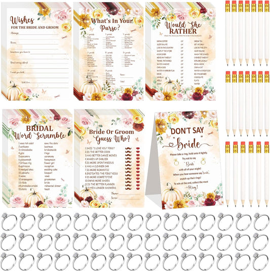 Estune 331 Pcs Bridal Shower Games Supplies, 5 Sets 250 Pcs Wedding Cards 1 Put a Ring on It Bridal Shower Games with 60 Rings and 20 Pencils(Fall in Love)