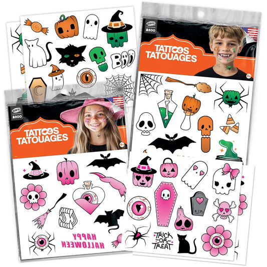 Spooky Halloween Temporary Tattoos Variety Pack – 100+ Scary Designs for Kids & Adults, Includes Ghosts, Skulls, Pumpkins & Bats, Halloween Party Favors & Trick-or-Treat Handouts