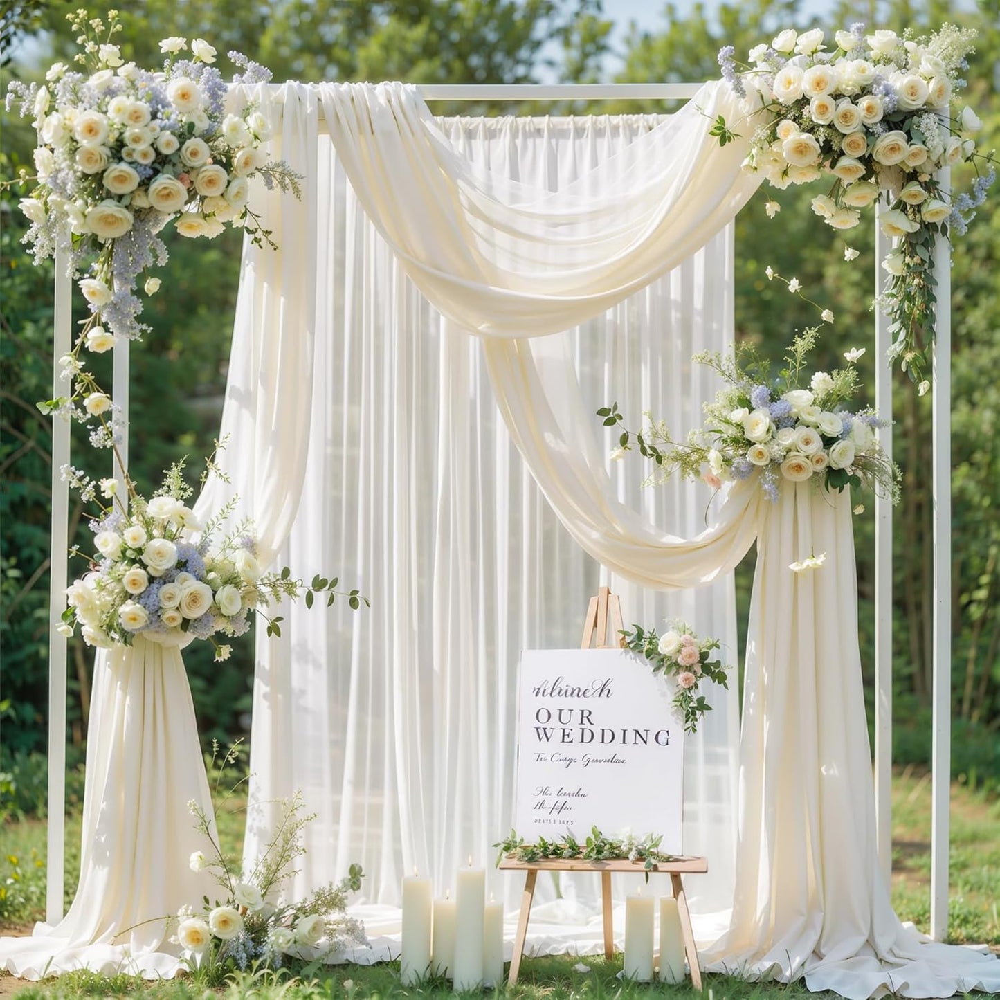 Wedding Arch Draping Fabric,2 Panels 18FT Beige Arch Drapes Chiffon Fabric Drapery Decorations for Ceremony Reception Party Ceiling Backdrop