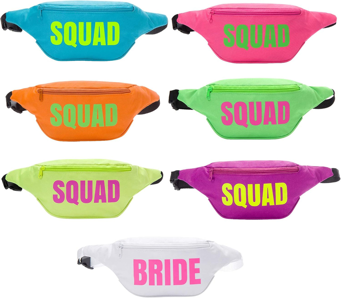 Bachelorette 80s Fanny Pack Set | 7 Pack | 1 Bride Fanny Pack and 6 Squad Fanny Packs | Bachelorette Party Favors