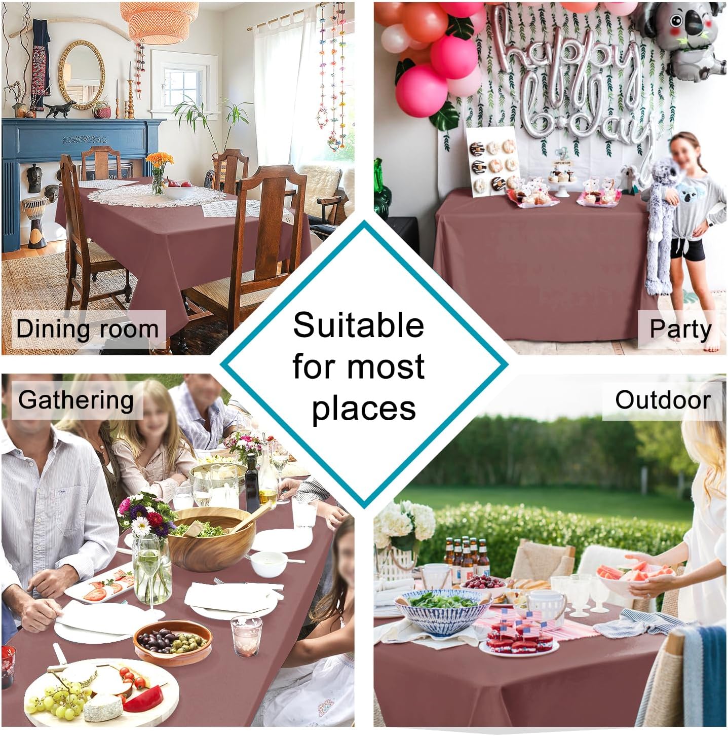 Hiasan Dusty Rose Rectangle Tablecloth - Waterproof Spillproof and Wrinkle Resistant Washable Polyester Table Cloth for Dining Party, 60 x 84 inch