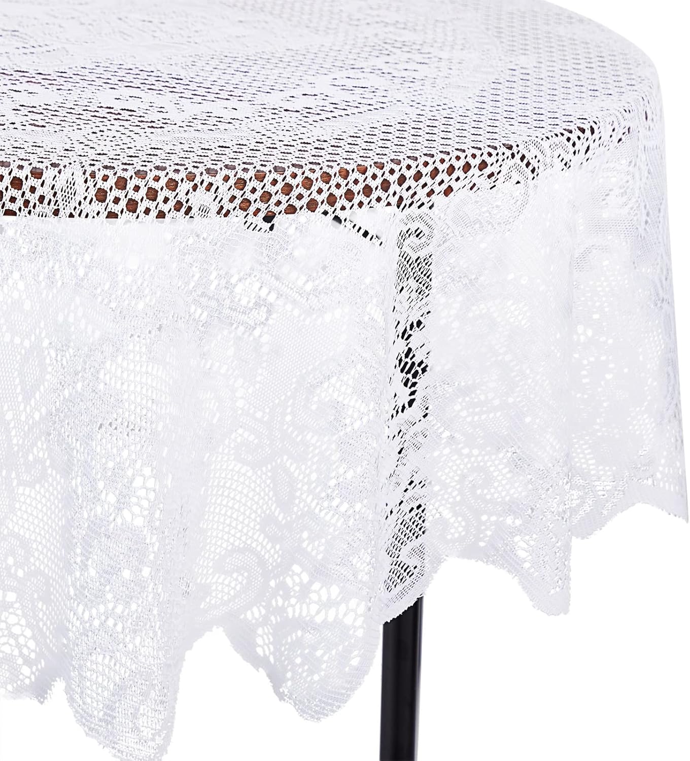 Juvale Round Lace Tablecloth - 59-Inch White Polyester - Scalloped Edge Circle Tablecloth with Floral Overlay & Vintage Decor for Wedding Receptions & Home