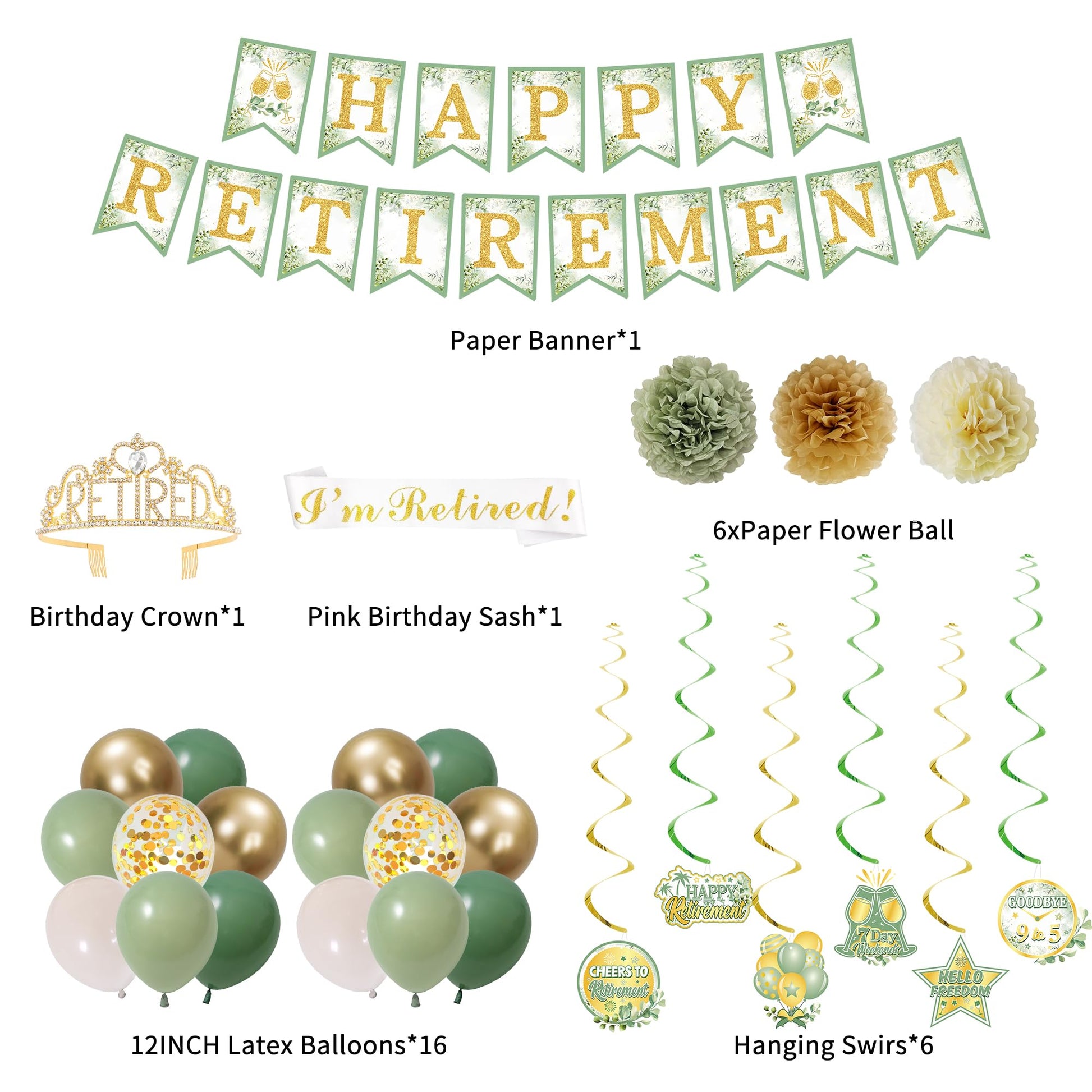 Holkcog Green Retirement Party Decorations Women Men, Green Retired Banner