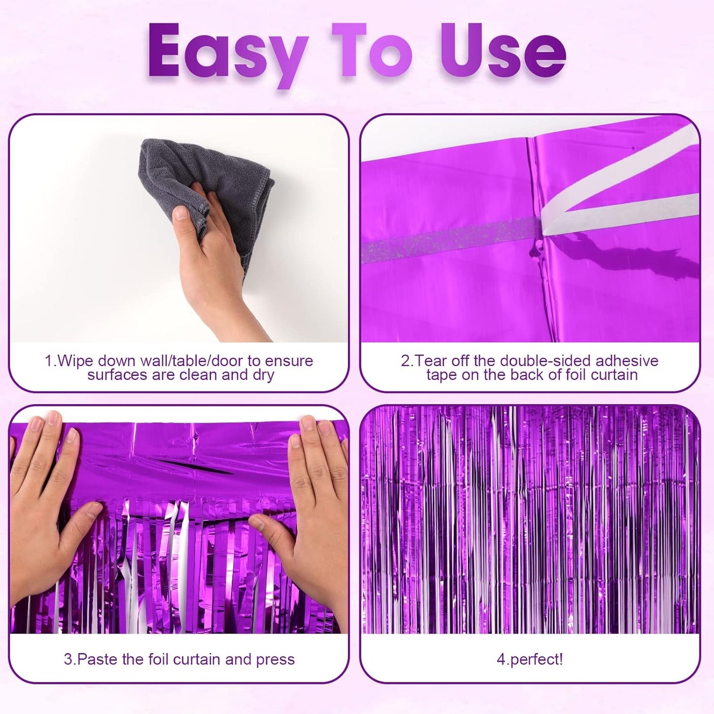 3 Pack 3.3x8.2 Feet Purple Foil Fringe Backdrop Curtains, Tinsel Streamers Birthday Party Decorations, Fringe Backdrop for Graduation, Baby Shower, Gender Reveal, Disco Party