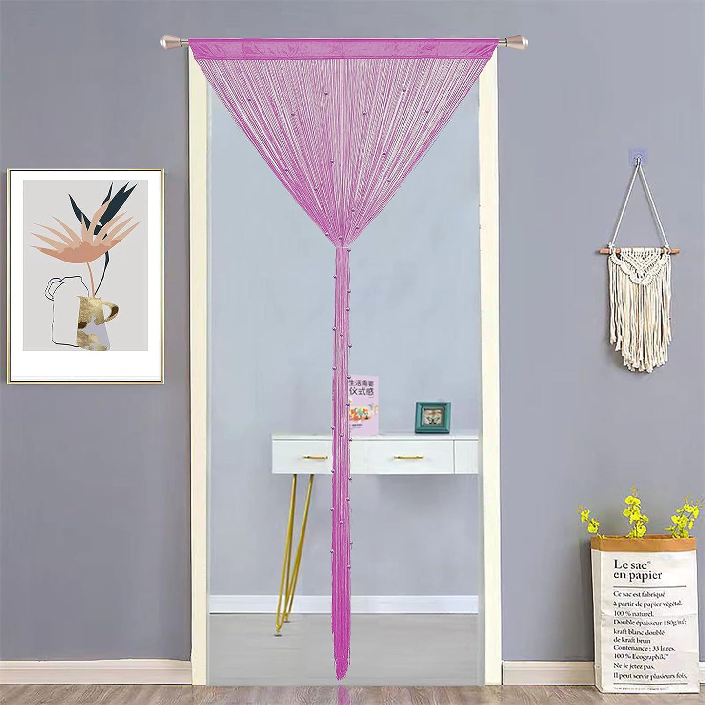 Beaded Doorway Curtain Door Beads Dense String Curtains Fringe Hippie Perfect for Wall Hanging Decor Room Divider Privacy Doors Window Closet Doorways Decorations (100x280cm,Rose)