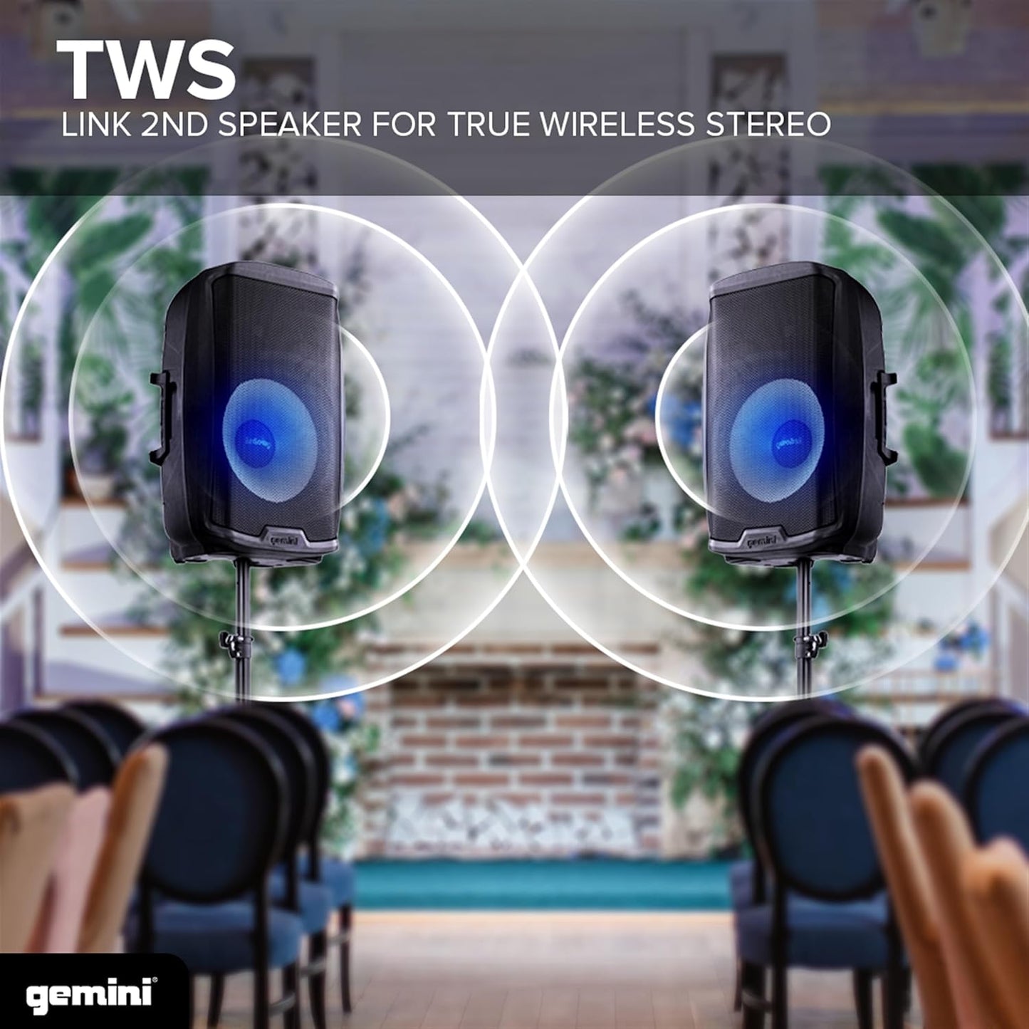 Gemini Sound AS-2115BT-LT Active 2000W Watt Party LED Light 15 Inch Woofer Powered Stage DJ Monitor Bluetooth PA Speaker, Wireless Stereo Pairing, Portable Fly Points