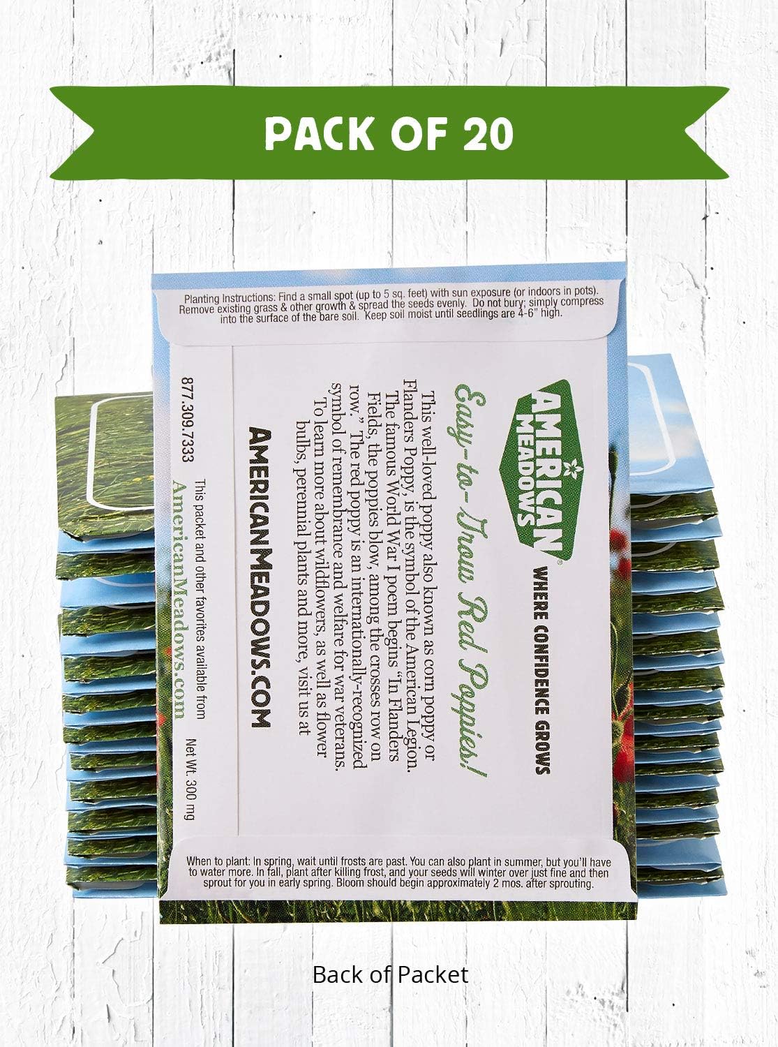 American Meadows Wildflower Seed Packets in Loving Memory Memorial Favors (Pack of 20) - Red Poppy Seed Mix, Favors for Funerals, Wakes, Viewings, Visitations, Memorial Services