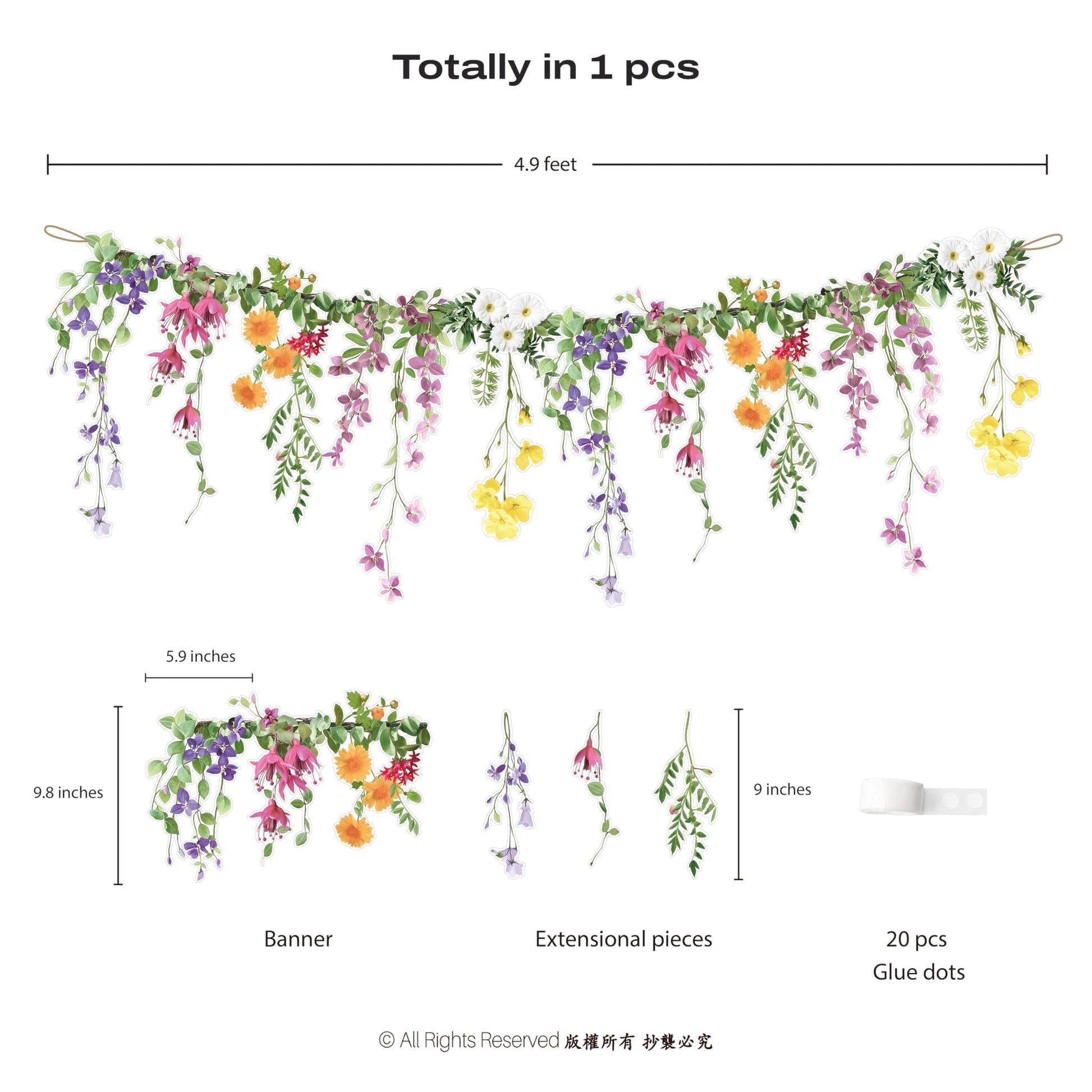 Cheerland Flower Banner Wildflower Garland Floral Party Decorations Waterproof Banner Whimsical