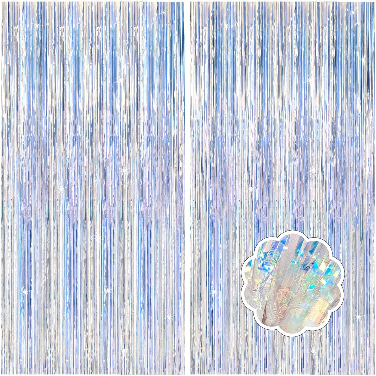 2 Pack Iridescent Party Decorations Foil Fringe Tinsel Backdrop Glitter Curtains Shimmer Wall Backdrop 70s 80s 90s Disco Theme Party Decorations Happy Birthday Easter Graduation Supplies