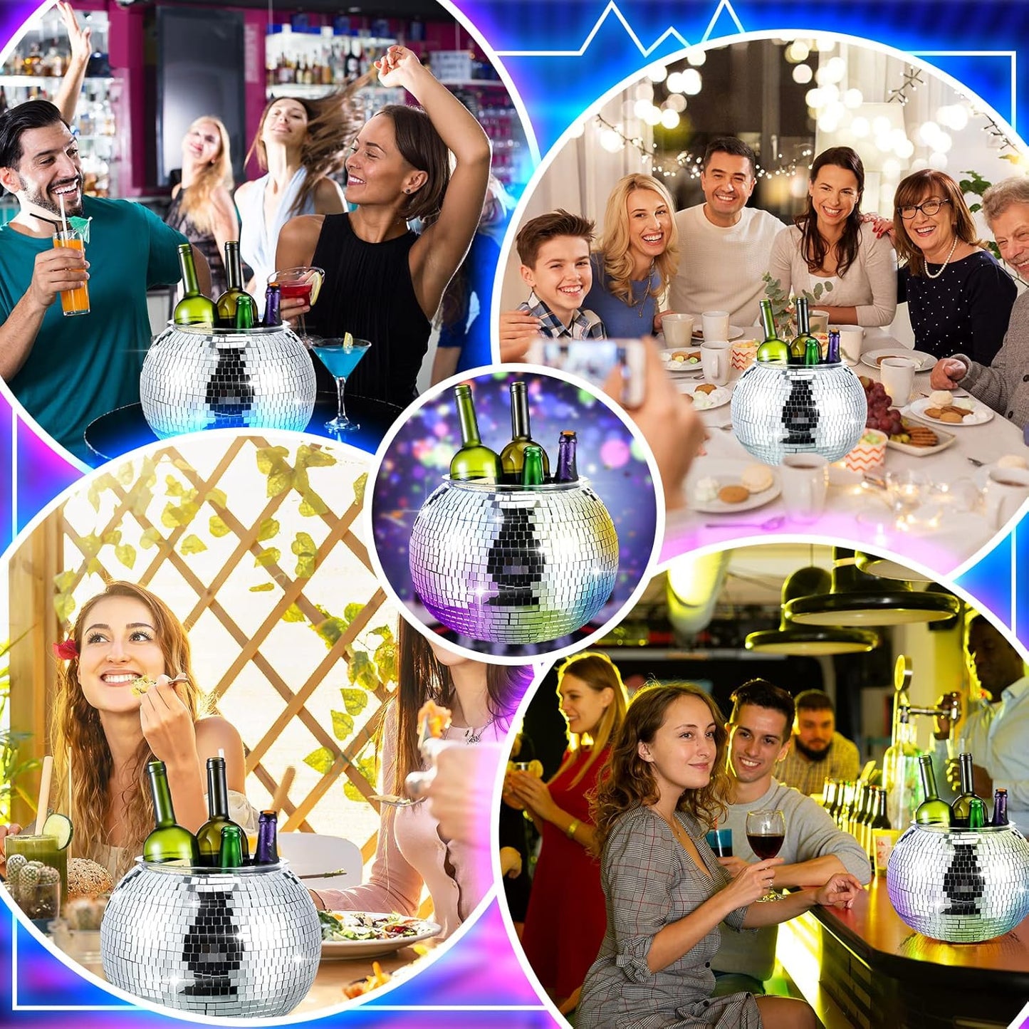 Hoolerry 11L Disco Ball Ice Bucket Mirror Silver Disco Party Champagne Bowl Cup Mirror Ball Themed Beer Bucket Disco Party Supplies Bar Cart Decor for Beer Cocktail Wine Champagne Cooler