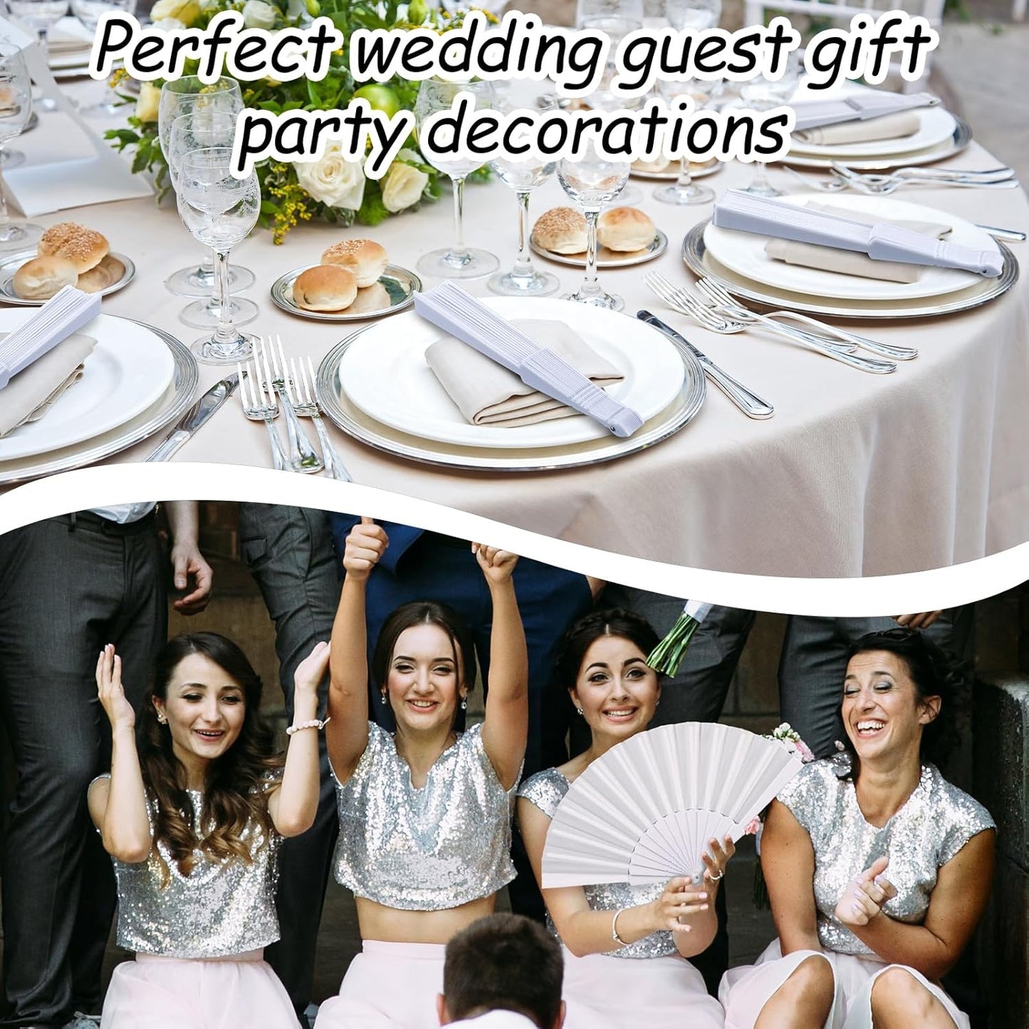 Wenqik 80 Pcs Wedding Folding Hand Fans Bulk Silk Fabric Chinese Handheld Foldable Clack Fans with Plastic Ribs for Party, Wedding Gifts, Line Dancing, Home Decorative (White)