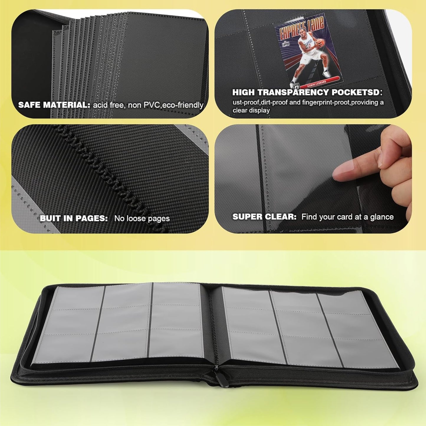 Trading Card Binder, Card Binder 9 Pocket for Trading Cards, Holds 540 Cards, Zippered Premium Card Collection Binder Album for Game Card, Sports Card, Yugioh, MTG (Black)