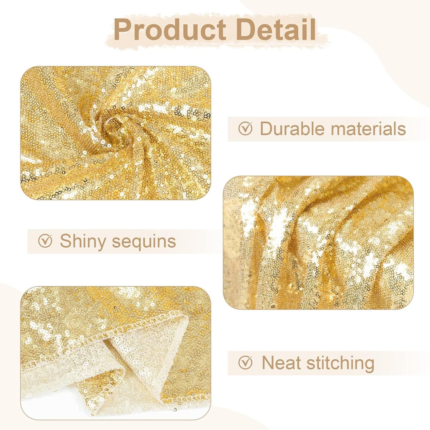 SquarePie Sequin Tablecloth 60 x 102 Inch Light Gold Sparkly Table Cloth for Wedding Party Decoration