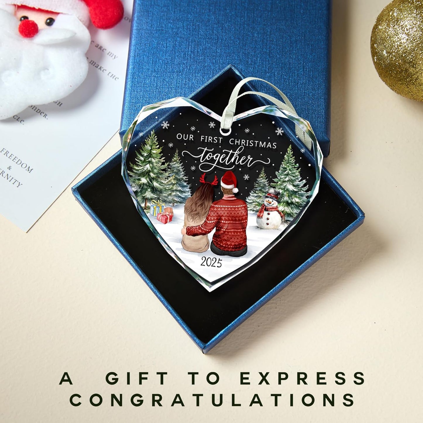 First Christmas Together Ornament 2025, Our Christmas Ornaments 2025 Gifts,Glass 1st Christmas Ornaments with Gift Box,First Christmas Together Gifts for Couple