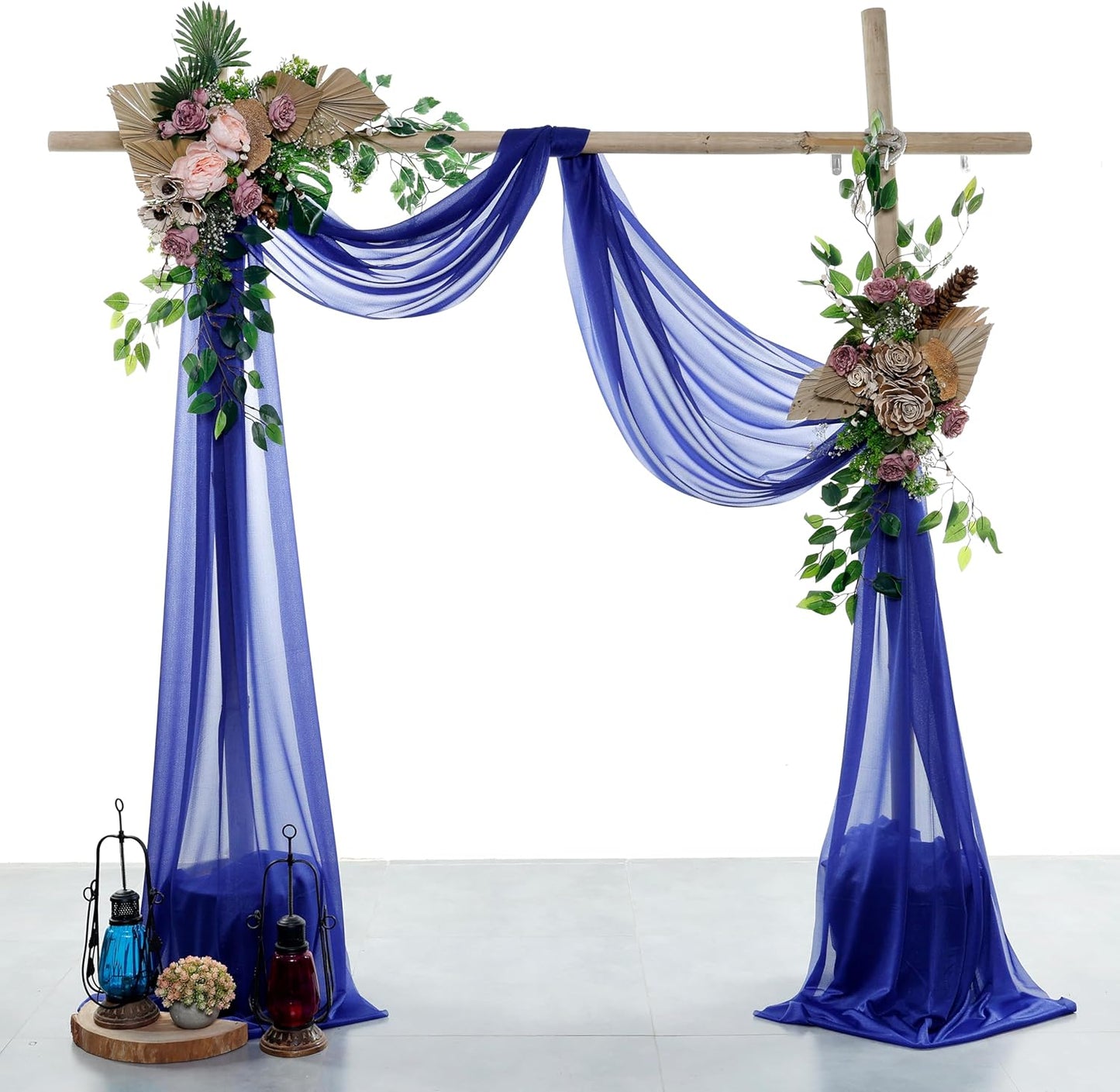 VDS Pack of 2 Panel (30 Inch X 40 Feet) Wedding Arch Draping Fabric Sheer Chiffon Fabric Drapery for Wedding Ceremony Reception Swag Backdrop Canopy Chuppah ARBO Altars Decoration (Royal Blue)
