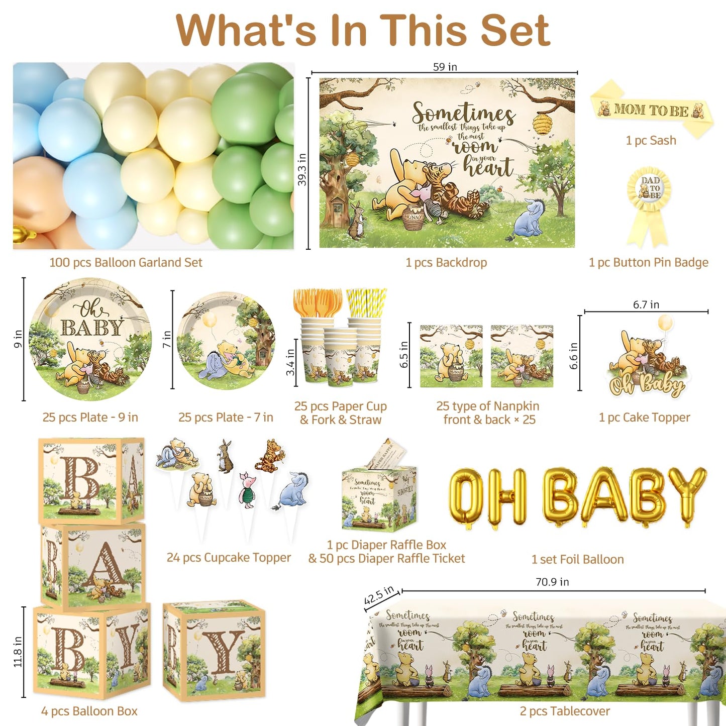 Wellspar 336PCS Bear Baby Shower Decorations Neutral Party Set 25 Guests