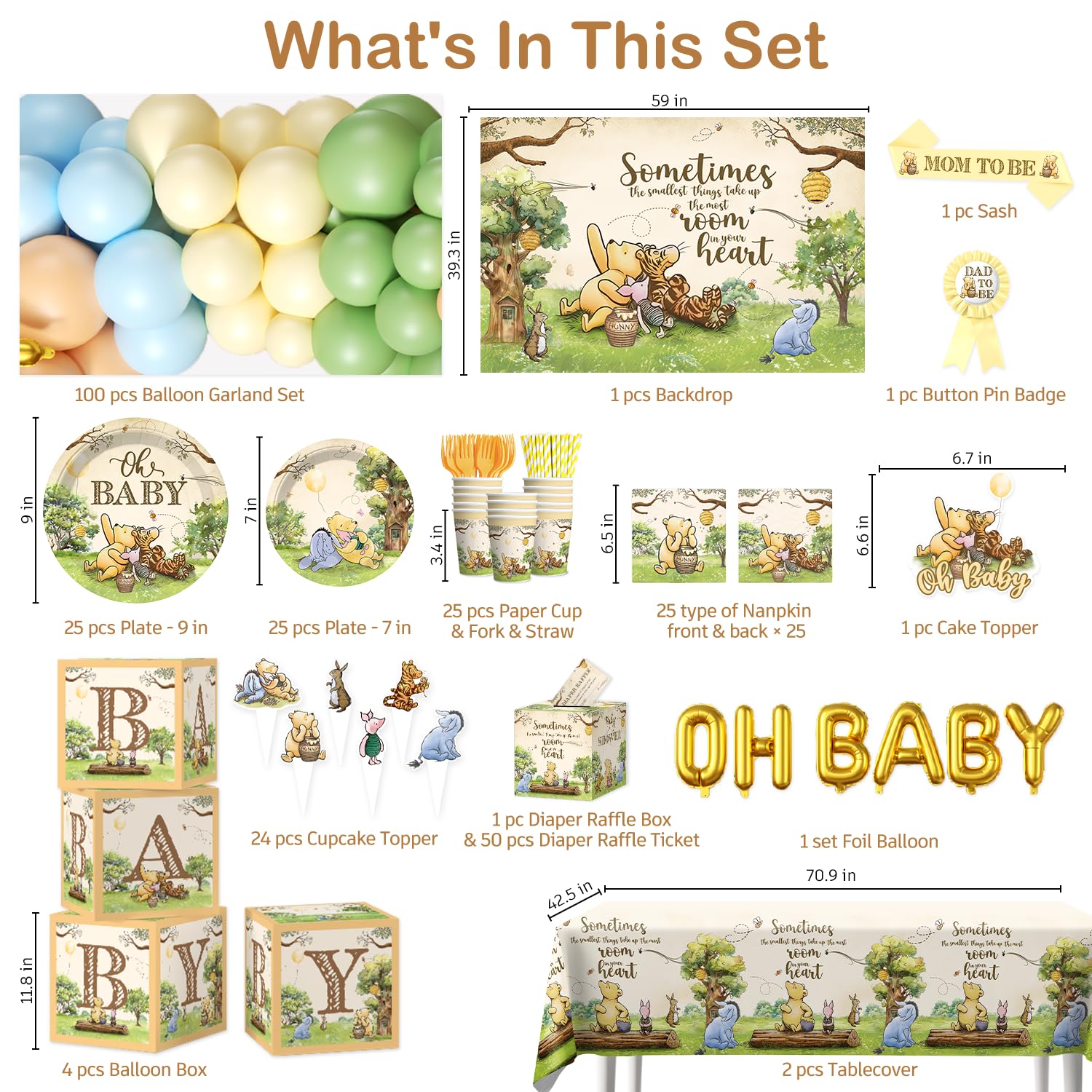 Wellspar 336PCS Bear Baby Shower Decorations Neutral Party Set 25 Guests