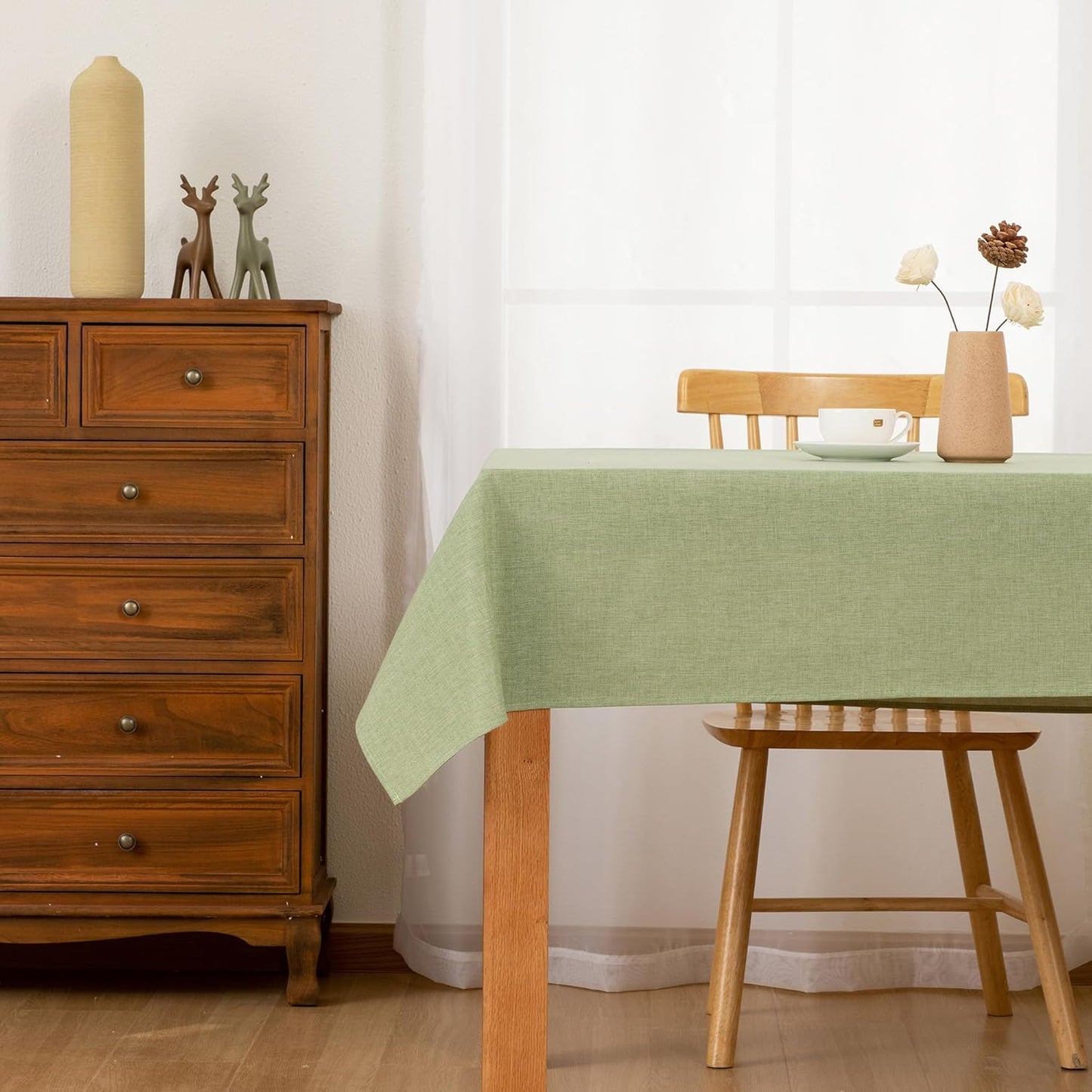 Hiasan Faux Linen Rectangle Tablecloth - Wrinkle and Stain Resistant Washable Table Cloth for Kitchen Dining Room Holiday Table Cover for Dinner, Green, 54 x 108 Inch