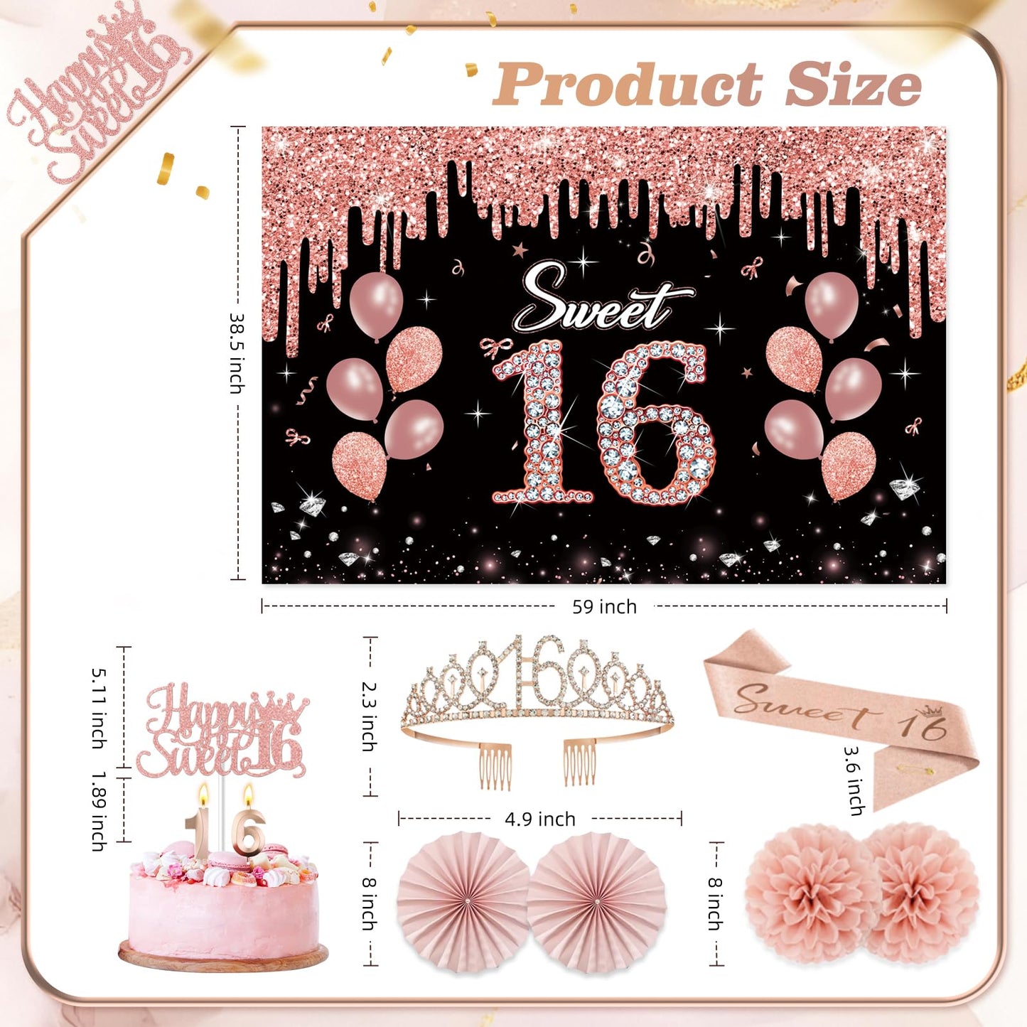 50Pcs Sweet 16 Birthday Party Decorations for Girls,Pre-Assembled Party Set