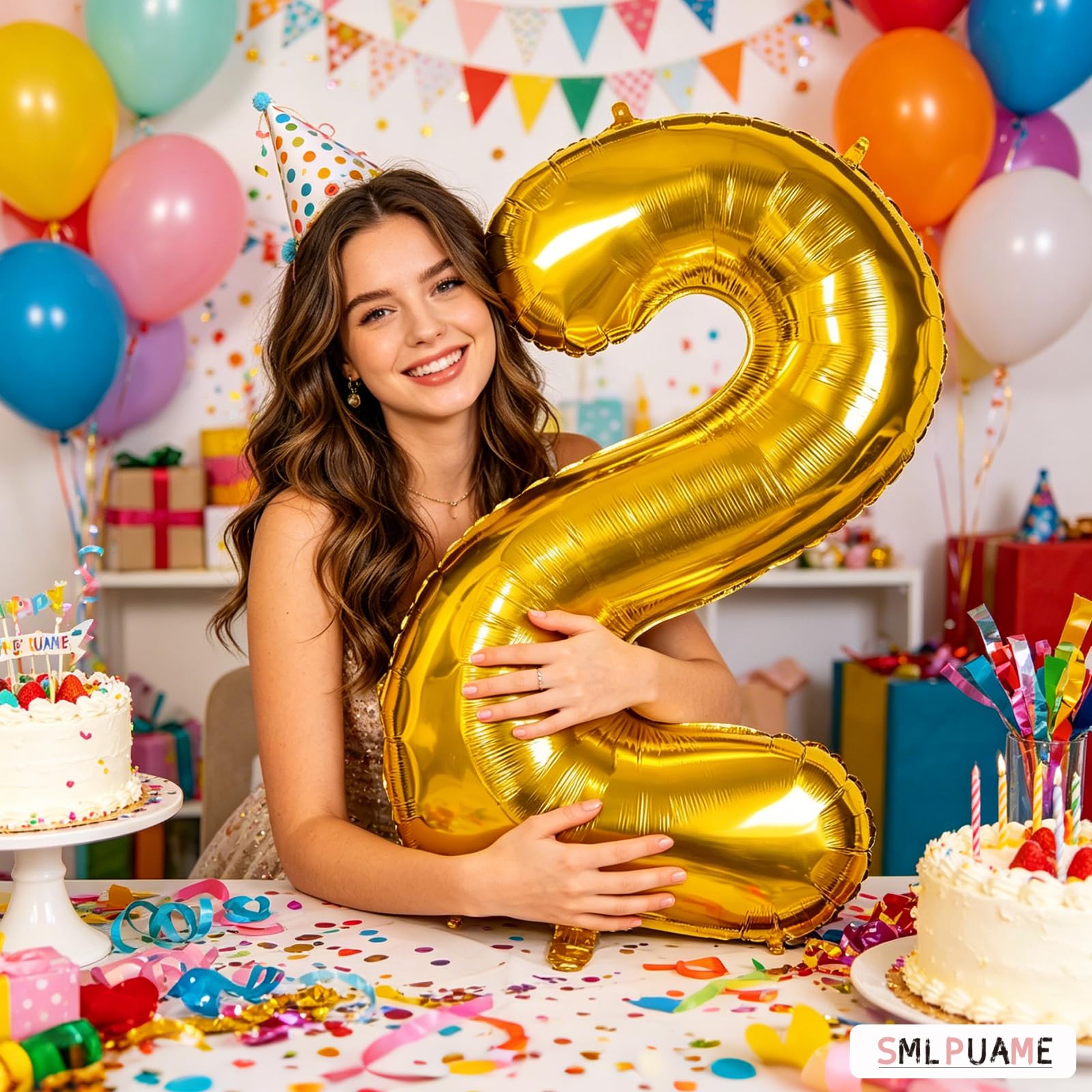 Smlpuame 40 Inch Gold Number 2 Balloon, 2nd Birthday Decoration Boys Girls