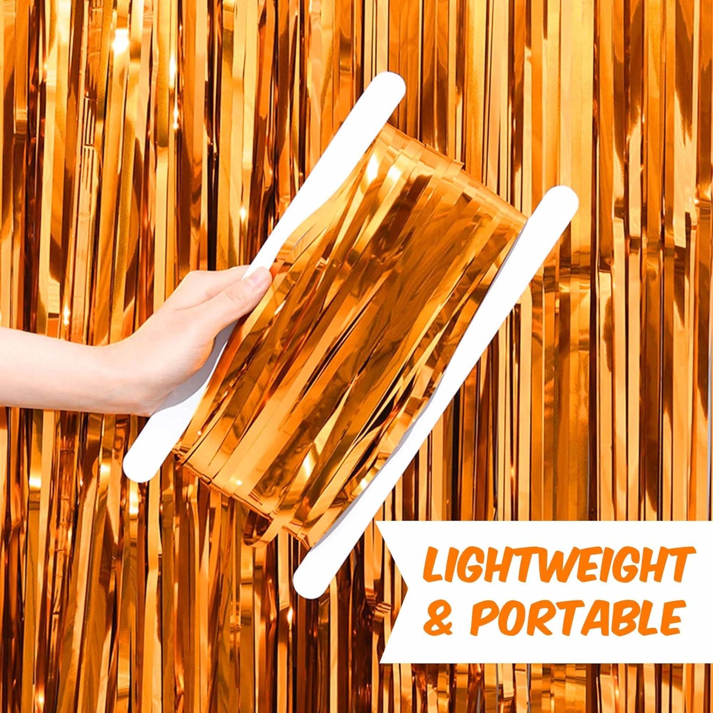 3 Pack Orange Foil Fringe Curtains Backdrop, 3.28 x 9.8 Ft Metallic Streamers Tinsel Curtains Background for Photo Booth, Birthday, Halloween, Christmas, Thanksgiving, New Year Party Decorations