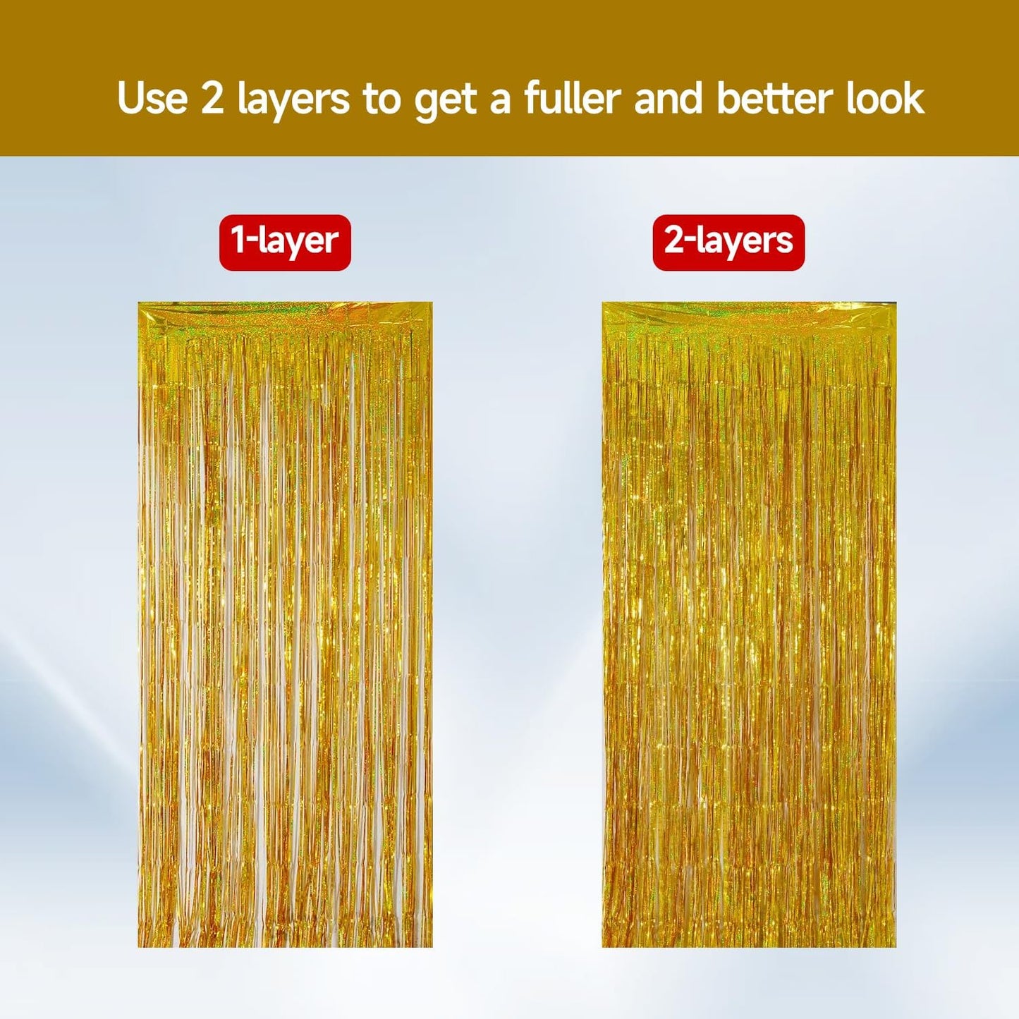 QRabbit 4 Pack Foil Fringe Curtains, Gold Metallic Tinsel Party Streamers Curtains, Backdrop Curtain for Birthday Graduation Engagement Wedding Bachelorette Baby Shower Party Decorations