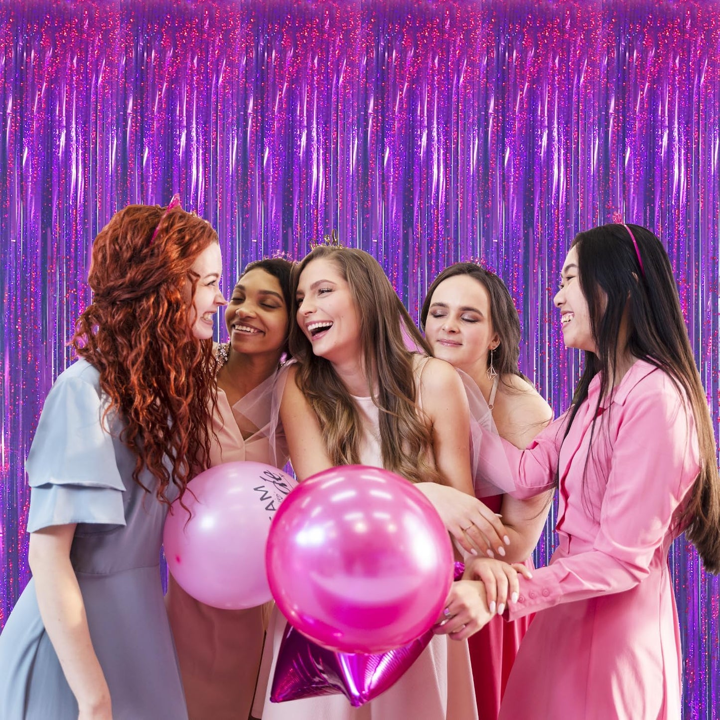 GOER 3.2 ft x 8.2 ft Metallic Tinsel Foil Fringe Curtains Party Photo Backdrop Party Streamers for Birthday,Graduation,New Year Eve Decorations Wedding Decor(5 Packs,Shiny Purple)