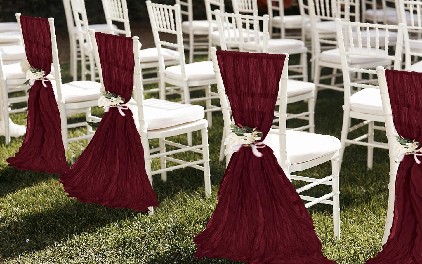 50 PCS Cheesecloth Chair Sashes, Bows Designed ChairSashes, 15.7x108 inch Chair Sashes for Aisle Decorations Universal Chairs Cover Decoration for Wedding Reception Party Banquet (Burgundy)