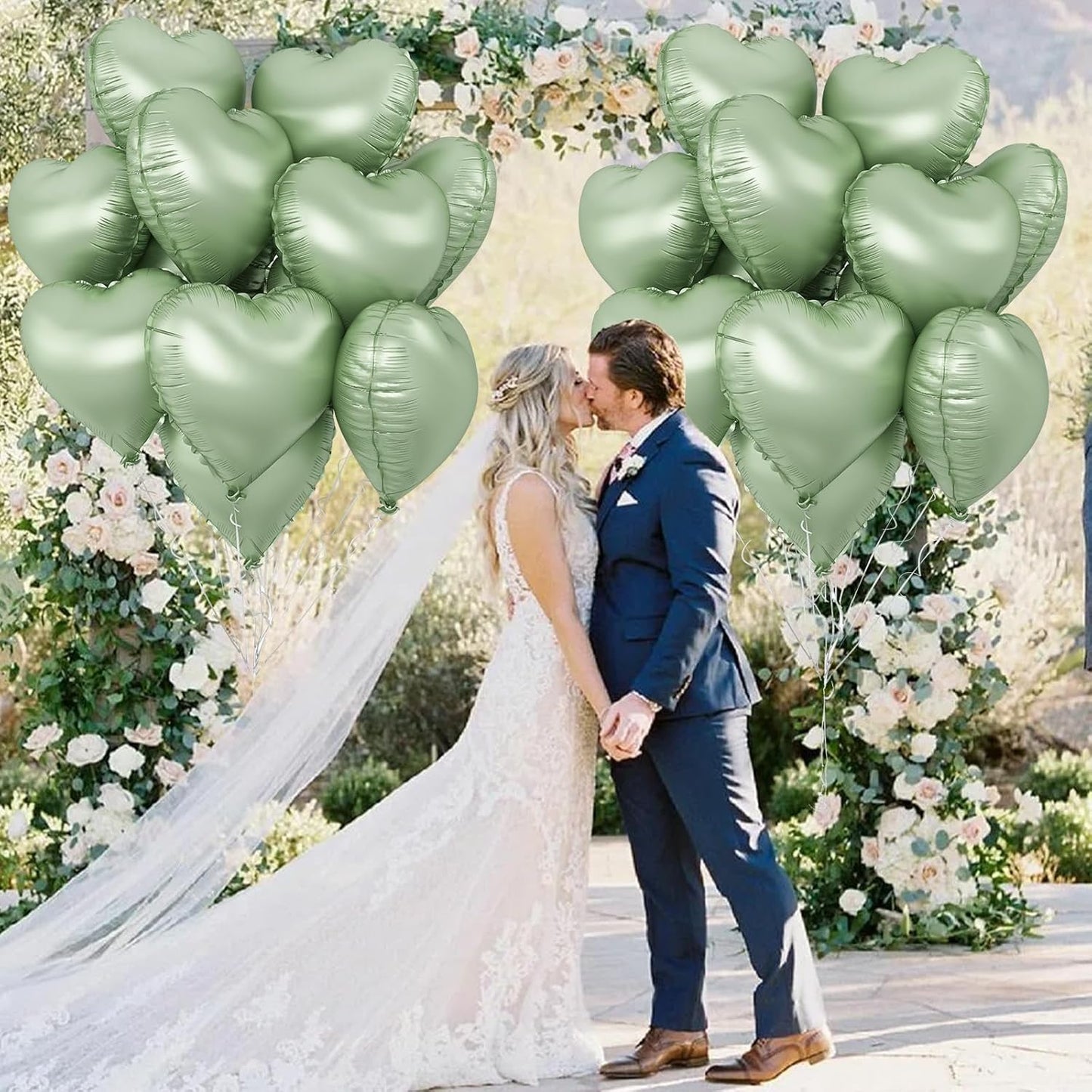 Sage Green Heart Foil Balloon, 10PCS Olive Green Heart Helium Balloons, Light Green Heart Shaped Mylar Balloons for Jungle Safari Party Birthday Graduation Garden Wedding Baby Shower Party Decorations