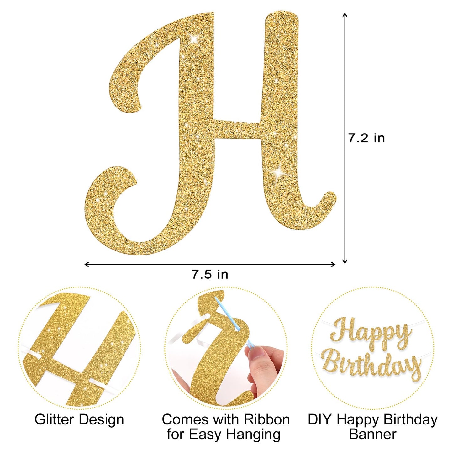 JHZMCRX Glitter Happy Birthday Banner Sign Birthday Garland Wall Door Banners Flag for Women Men