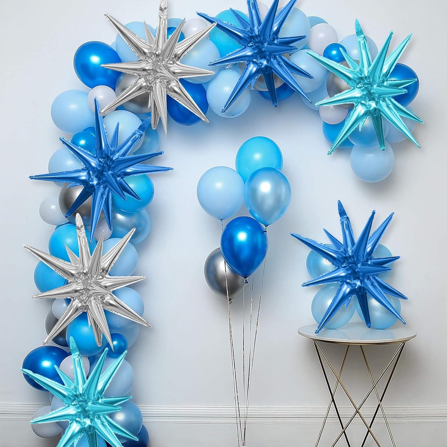 Blue Silver Star Balloons,9Pcs 22Inch Blue Silver Explosion Spike Cone Helium Polyester Film Star Foil Balloons for Birthday Anniversary Baby Shower Disco Party Decorations