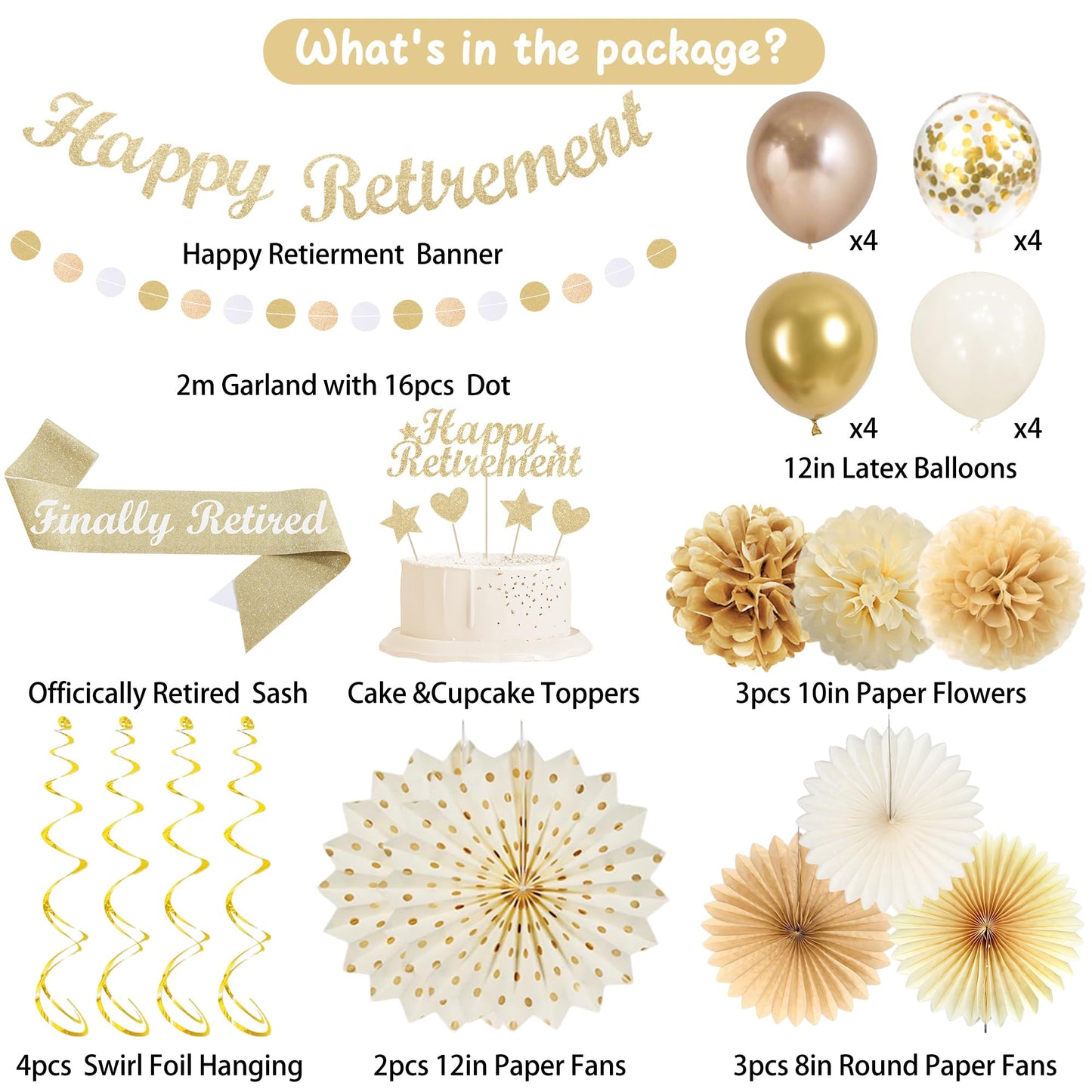 Vlipoeasn Champagne Gold Retirement Decorations for Men Women with Sash