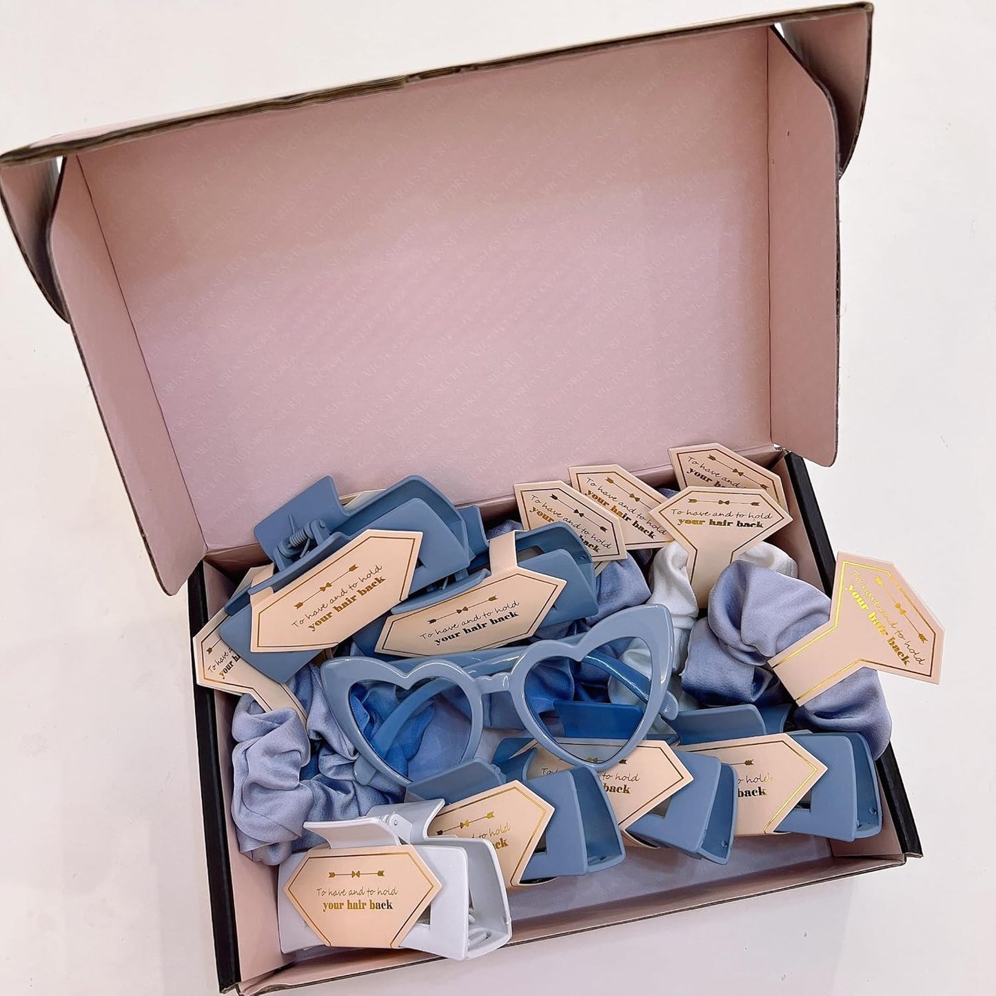 18pcs Bridesmaid Scrunchies Proposal Gifts Bachelorette Hair Claws Clips Girls heart sunglasses for Wedding Party Favors(Blue )