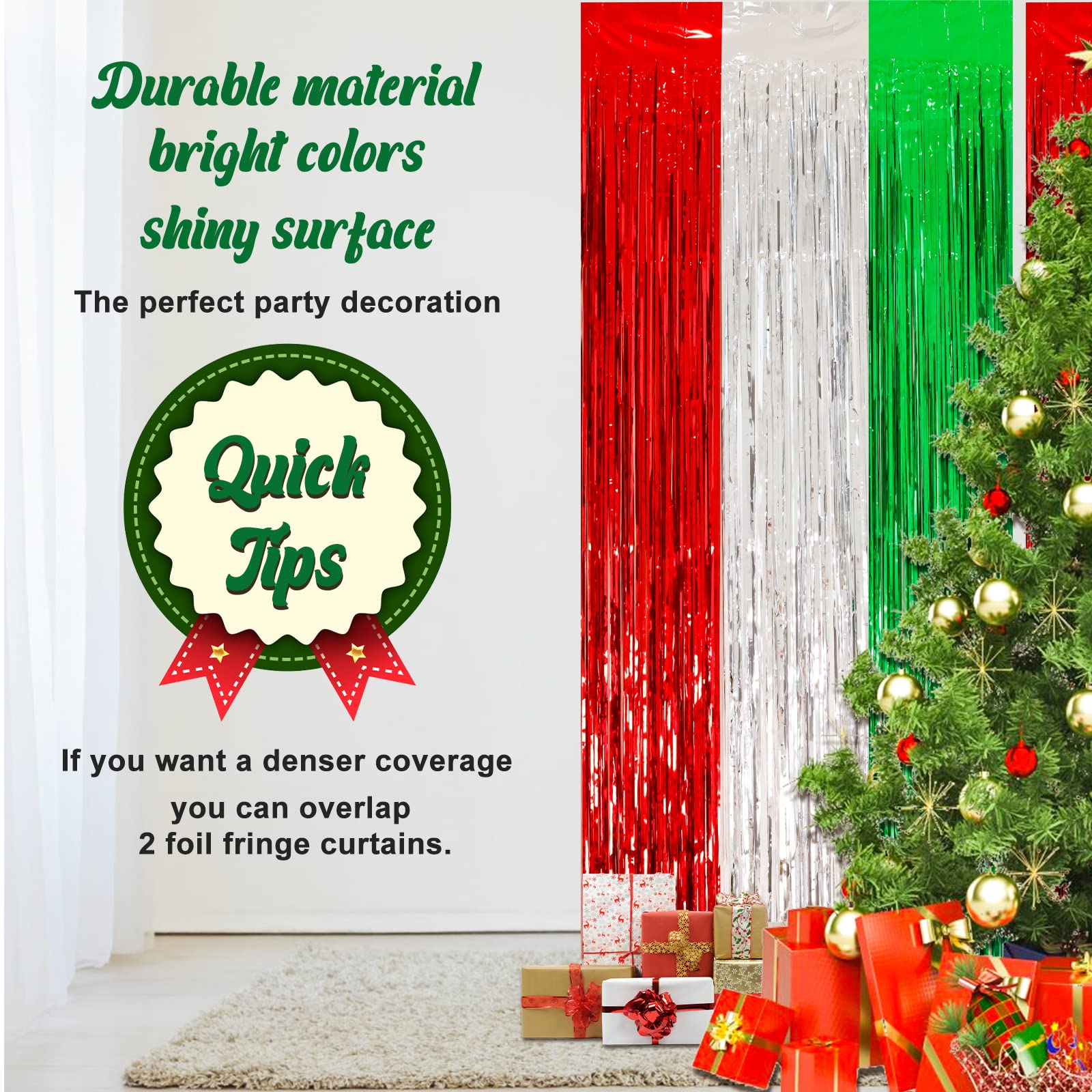 2Pack Christmas Foil Fringe Curtains Party Decoration Tinsel Photo Backdrop