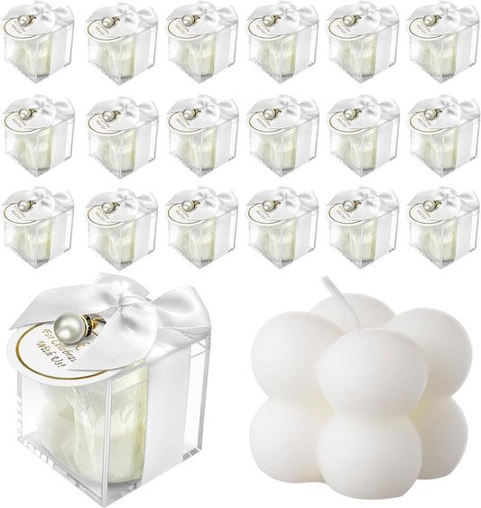 20 Pcs Small Bubble Candles Elegant Party Favors Bulk Set with Decorative Ribbons Thank You Cards for Bridal Shower Guest Gifts (20, White)