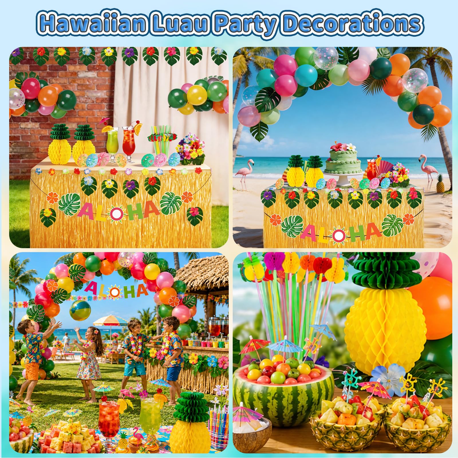 200 Pcs Aloha Luau Party Decorations Set, Hawaiian Tropical Summer Beach Party Supplies with