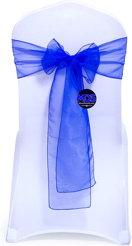 MDS Pack of 50 PCS Organza Chair Sashes Wider Dining Chair Bows Ribbon Tie Back for Wedding Party Birthday Bridal Shower Reception Event Banquet Home Chair Cover Decoration - Royal Blue