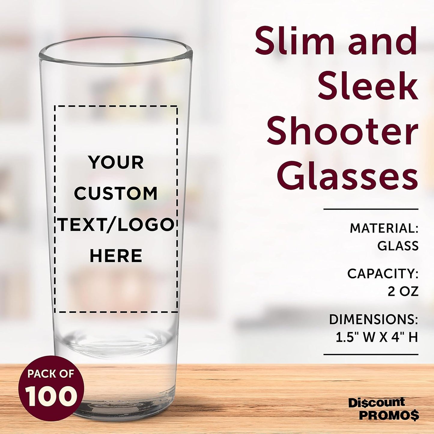 Custom Cordial Shooter Shot Glasses 2 oz. Set of 100, Personalized Bulk Pack - Great for Birthdays, Parties, Indoor & Outdoor Events - Clear