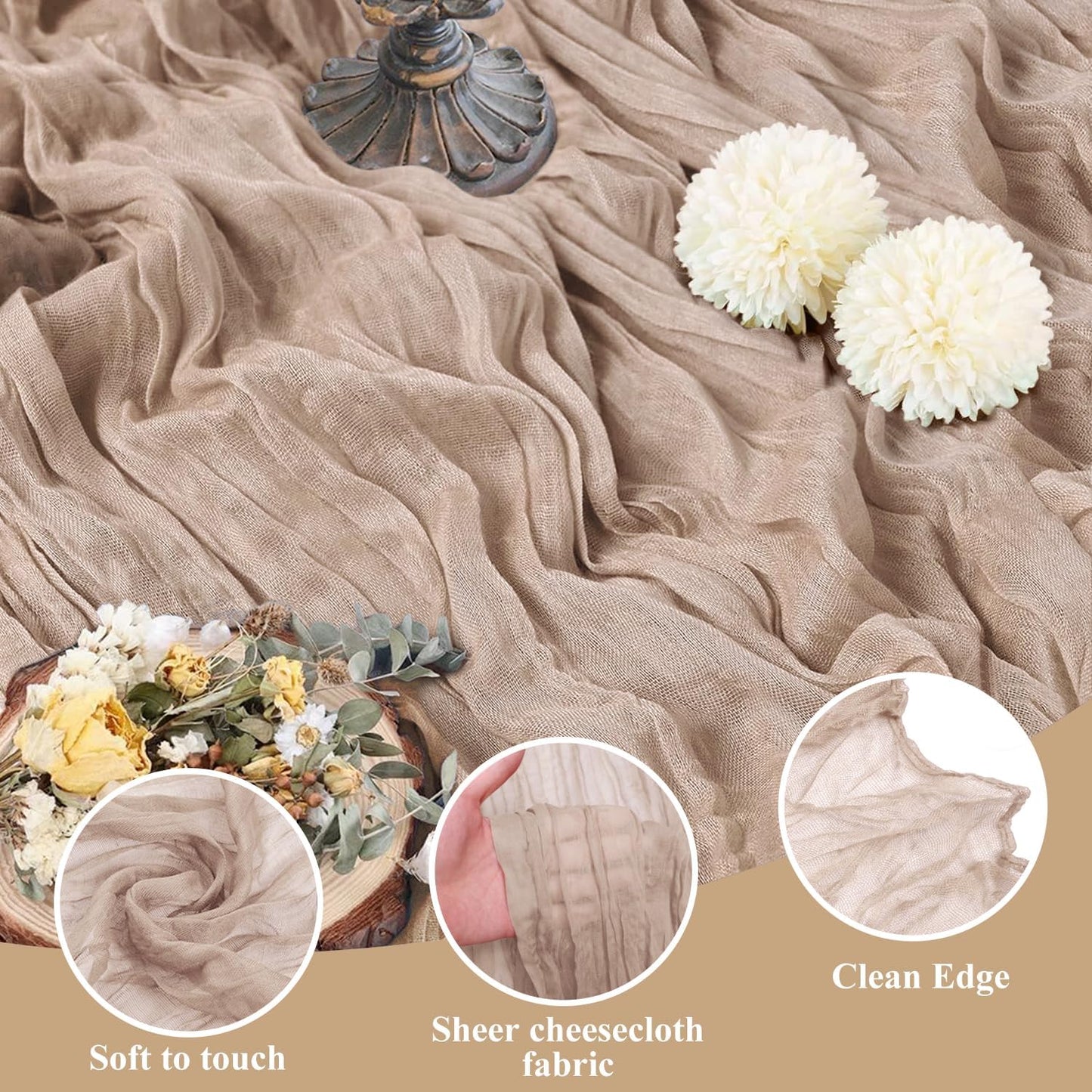 Asee'm 3pcs Cheesecloth Table Runner 120 Inches Long Nude Pink Boho Gauze Cheese Cloth Runner 10FT Rustic Sheer Table Runners for Christmas Wedding Party Baby Shower Spring Easter Decoration