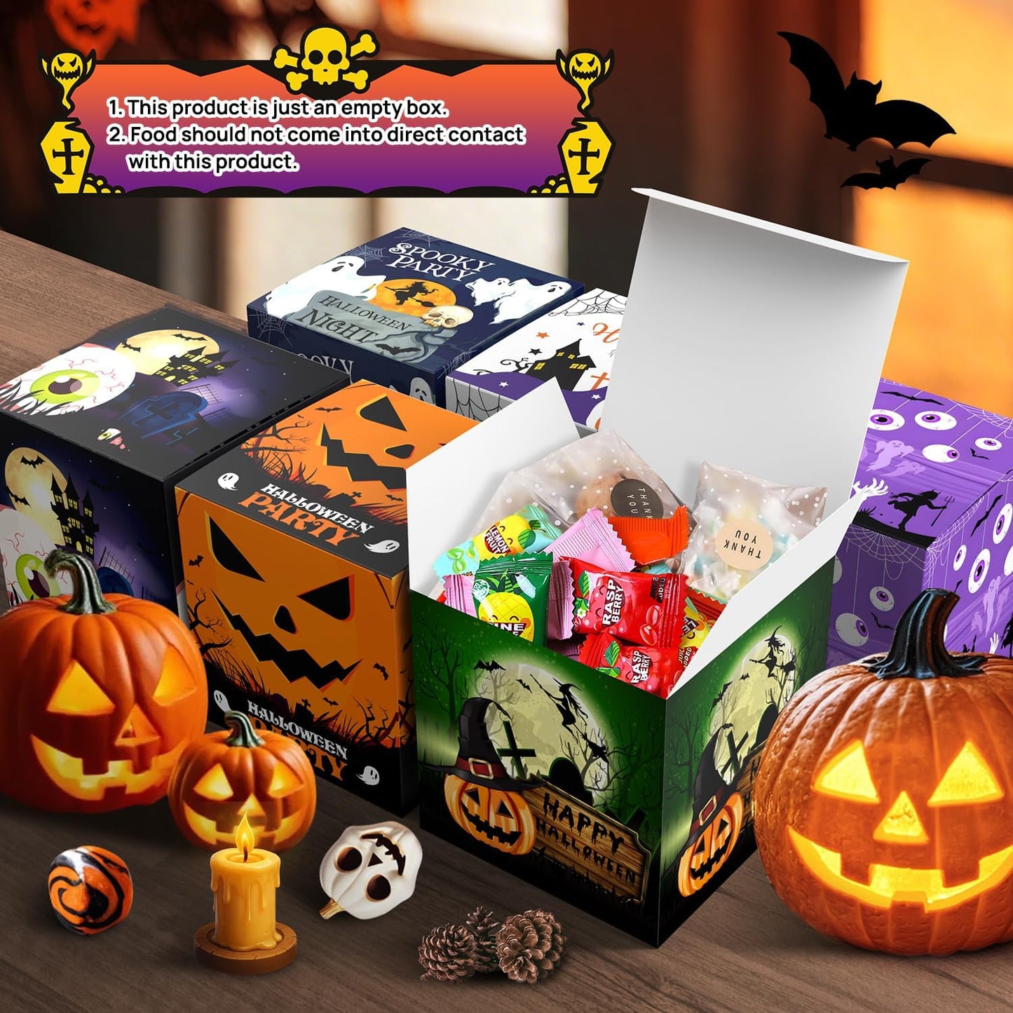 ScandiCasis 12 PCS Halloween Treat Boxes, 6 color, Halloween Treat Bag Stuffers with Rich Classic Elements Such as Ghosts, Witches, Bats Children's Bags Party Favors and Party Decorations