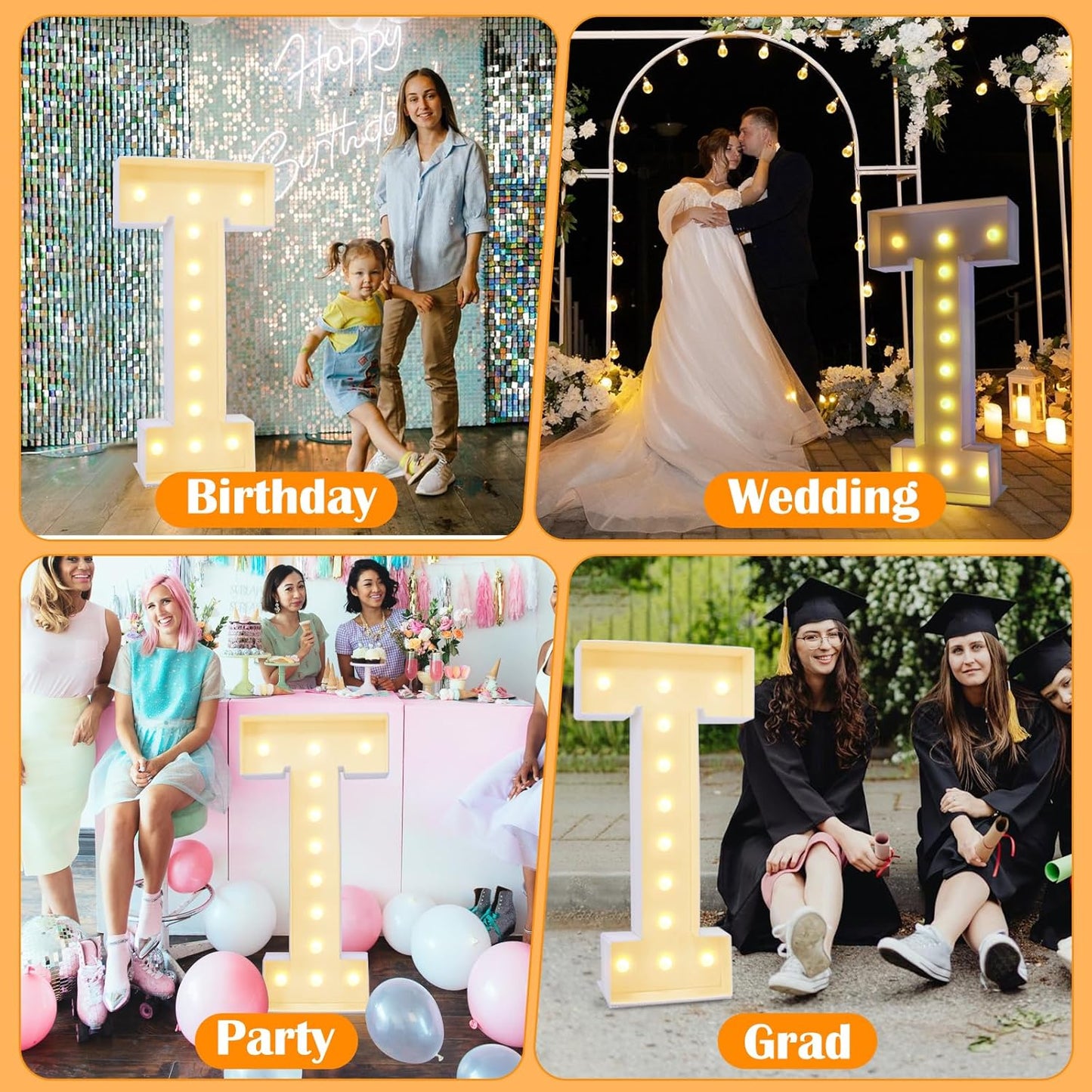 4ft Marquee for Letters T, Large Light up Letters, Multifunctional Large Marquee for Letters 4 Feet Tall for Party Decorations, Letter Balloons, Wedding Decor, Proposal Decorations (Letters T)