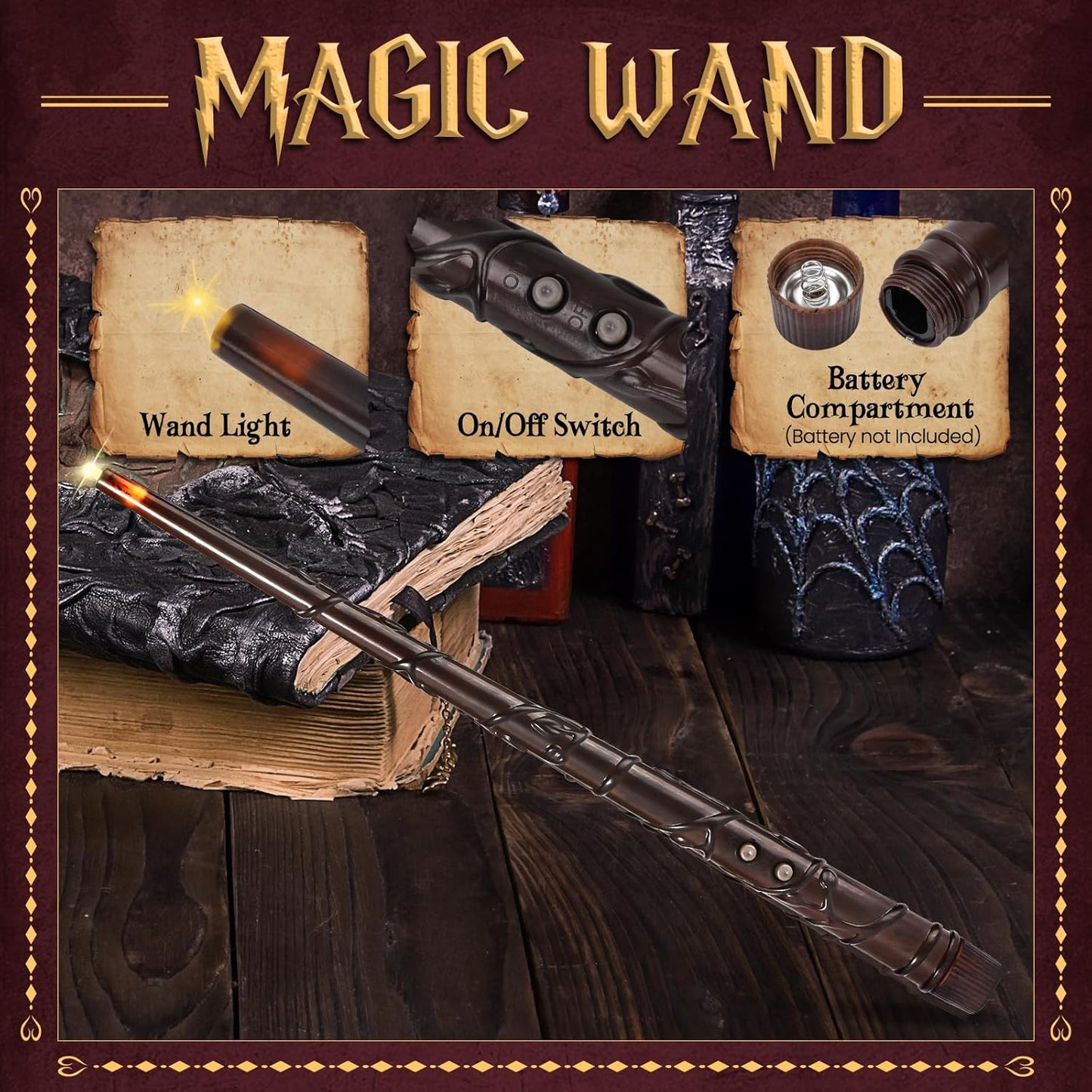 Halloween Decorations, Floating Candles with Wand, 12 PCS Magic Hanging Candles, Flickering Flameless Floating LED Candle, Witch Wizard Christmas Decor for Home Classroom Bedroom Church Birthday Party