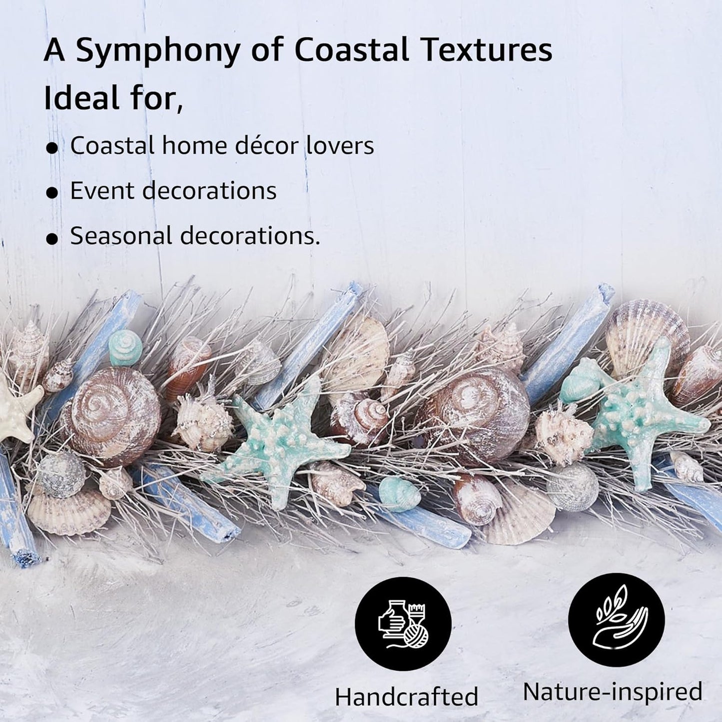 HOLIDAY TREE Handcrafted 48'' Shell Coastal Summer Garland for Home, Staircase, Wall, Hallway and More