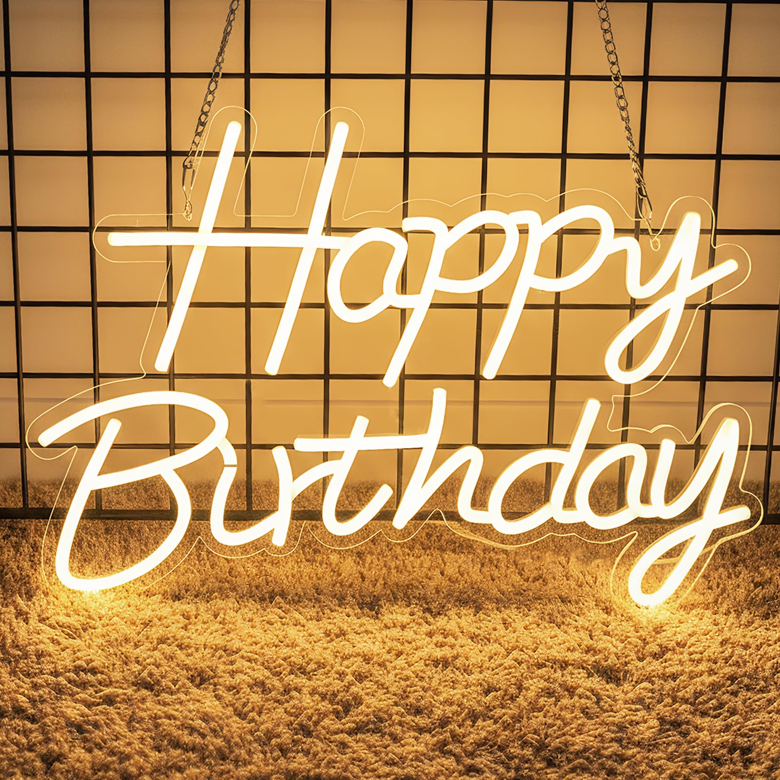 Happy Birthday Neon Sign for Backdrop, LED Happy Birthday Light Up Sign, USB Powered Dimmable Neon