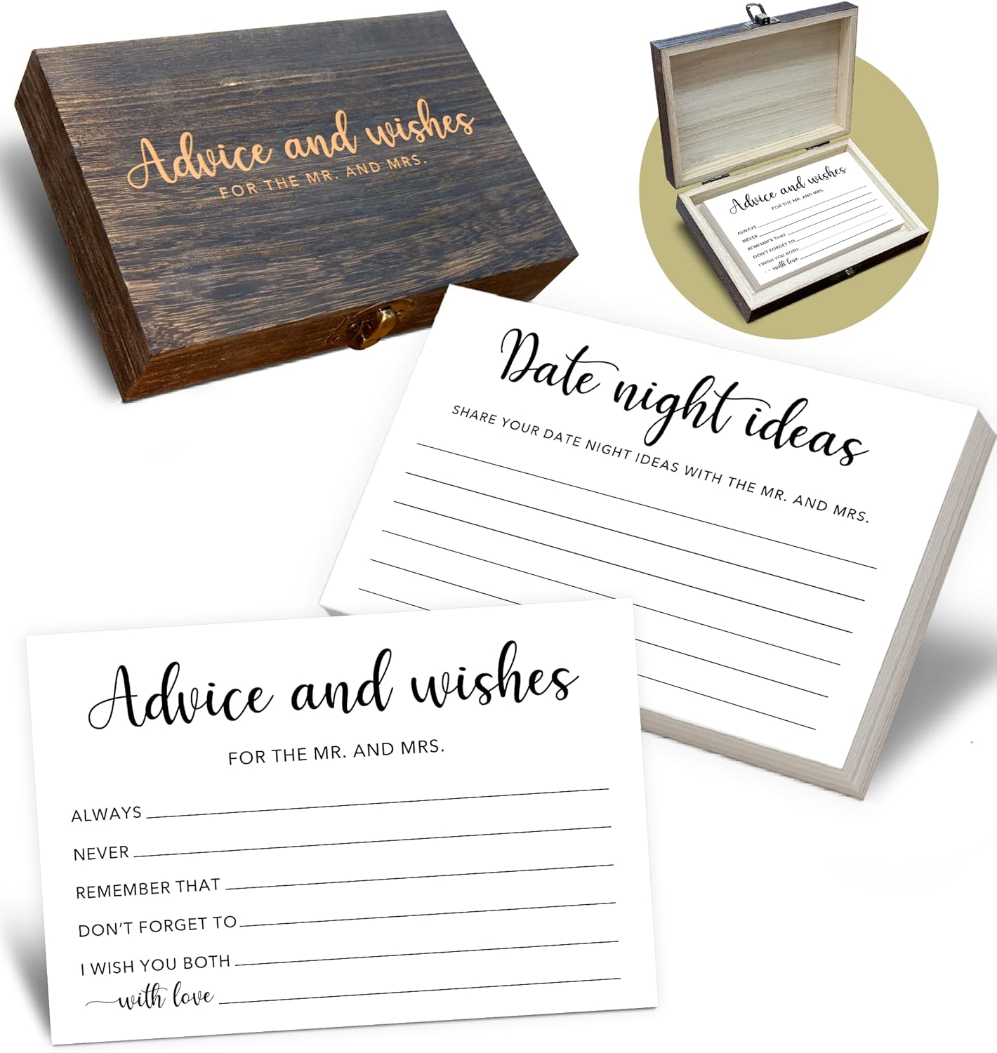 Advice and Wishes for the Mr and Mrs Box - 50 Pcs Wedding Advice Cards Bridal Shower Game Cards Reception Guest Book for Bride Groom Newlywed Engagement Party Decoration(Minimalism) -A02