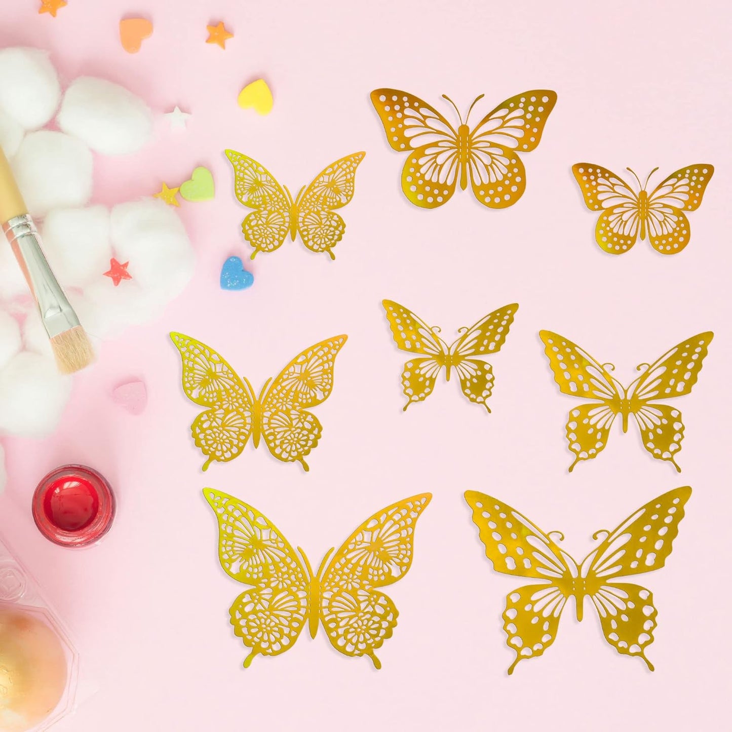 Gyufise Laser Gold Butterfly Cupcake Toppers Hollow Art 3D Butterfly Cupcake Decorations Baby Shower Wedding Anniversary Kids Birthday Party Cake Wall Decorations Supplies 36Pcs